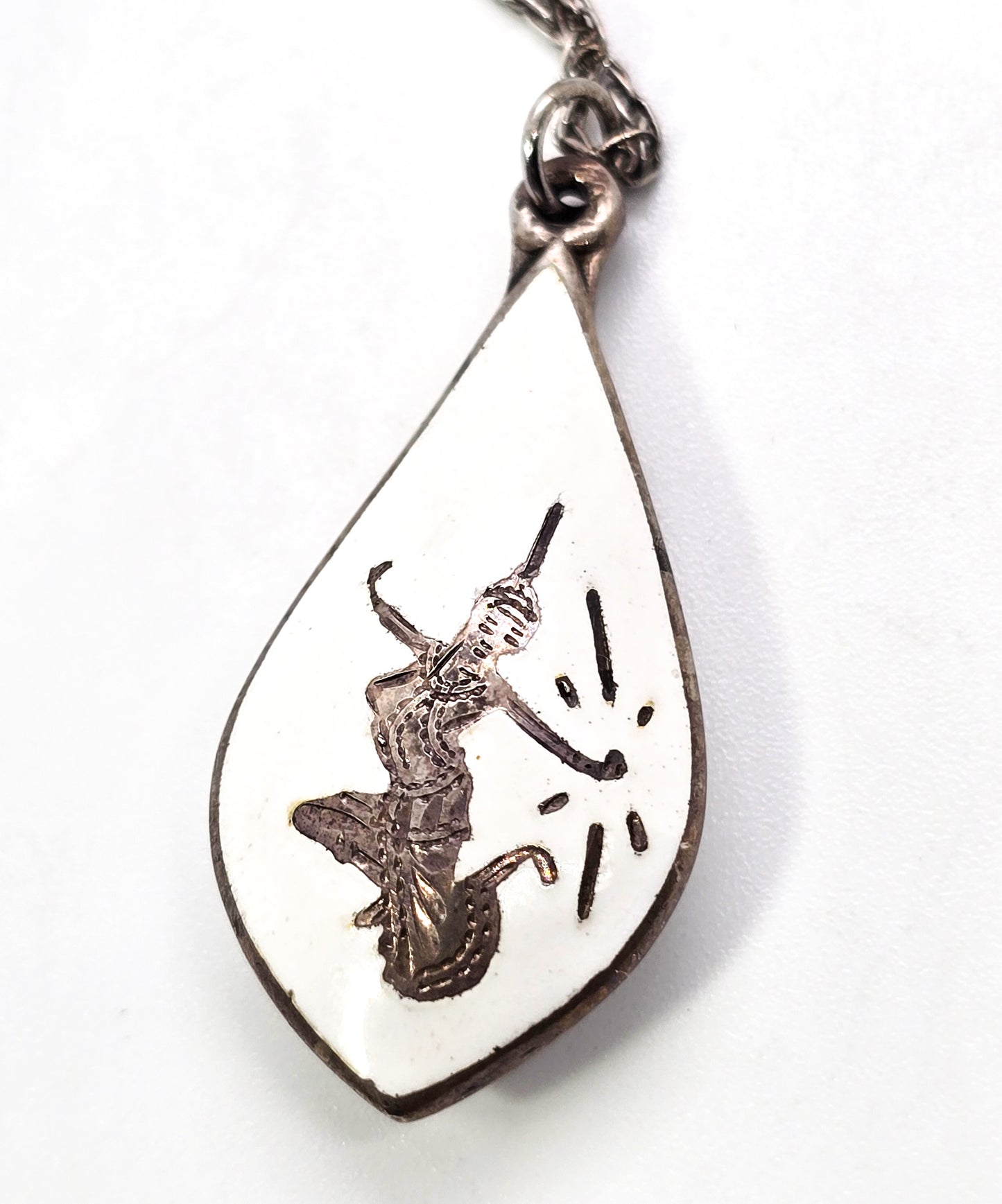 White nielloware Makkala goddess of lightening vintage sterling silver pendant necklace