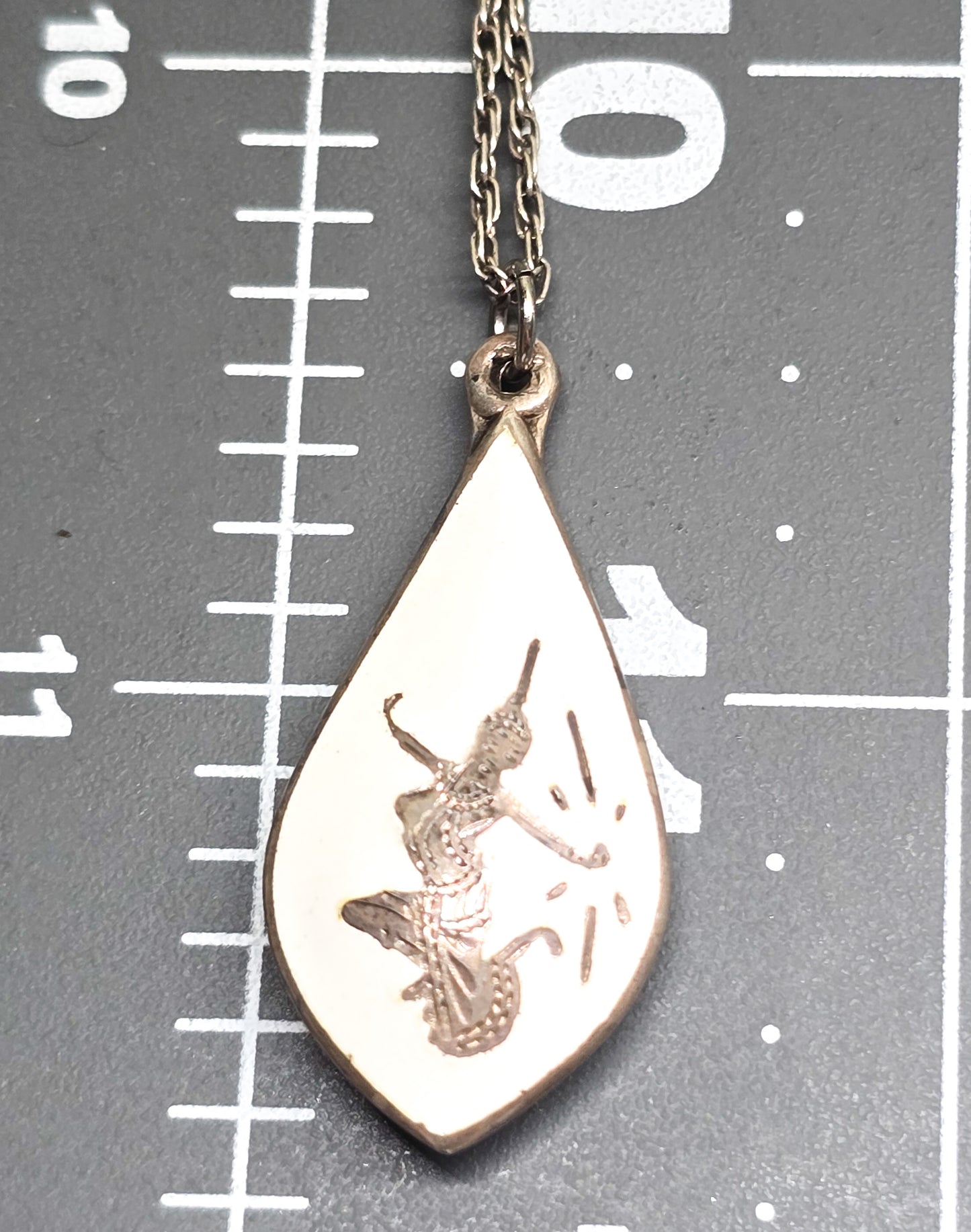 White nielloware Makkala goddess of lightening vintage sterling silver pendant necklace