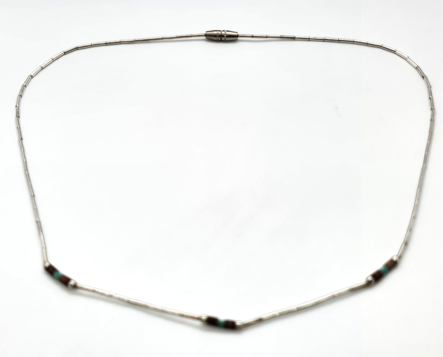 Liquid silver plated heishi beaded vintage block turquoise and shell Native retro necklace