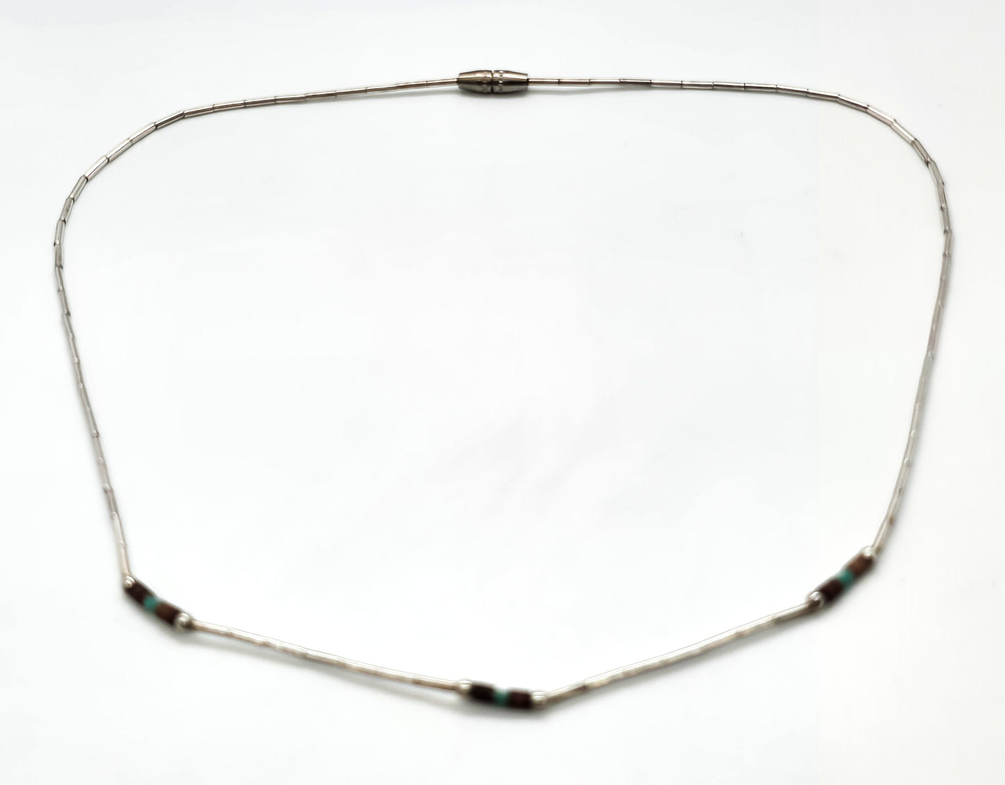 Liquid silver plated heishi beaded vintage block turquoise and shell Native retro necklace