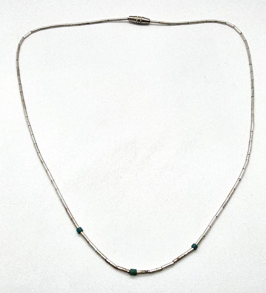 Liquid silver Southwestern block turquoise beaded heishi silver plated vintage necklace