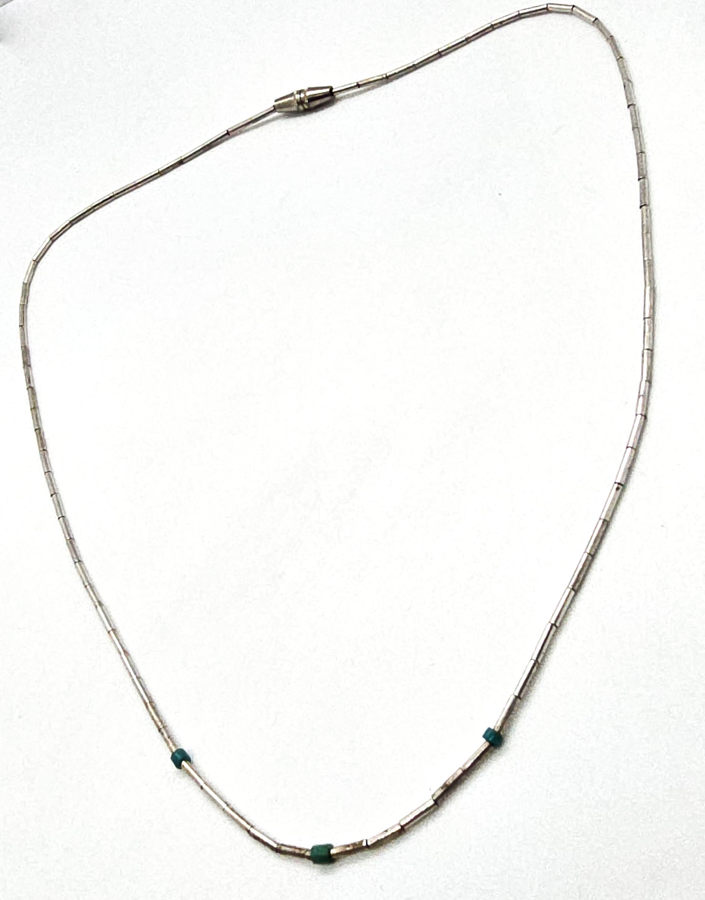 Liquid silver Southwestern block turquoise beaded heishi silver plated vintage necklace