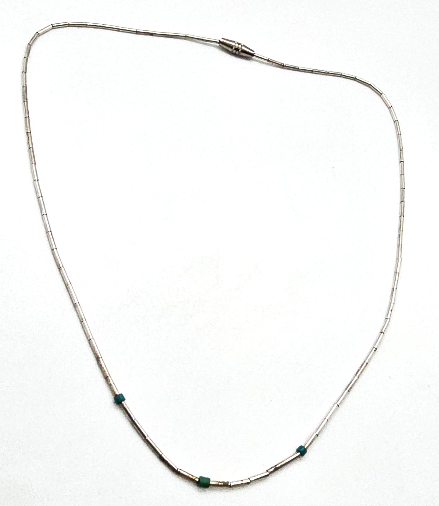Liquid silver Southwestern block turquoise beaded heishi silver plated vintage necklace