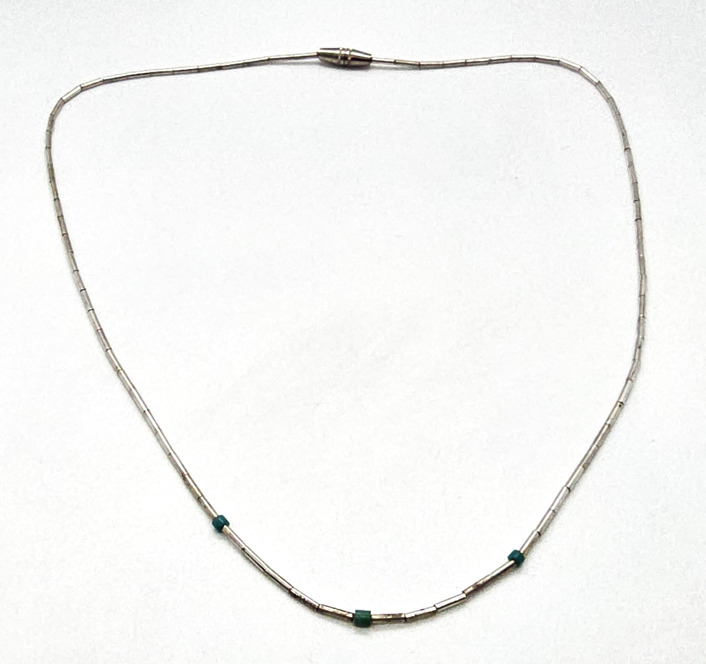 Liquid silver Southwestern block turquoise beaded heishi silver plated vintage necklace