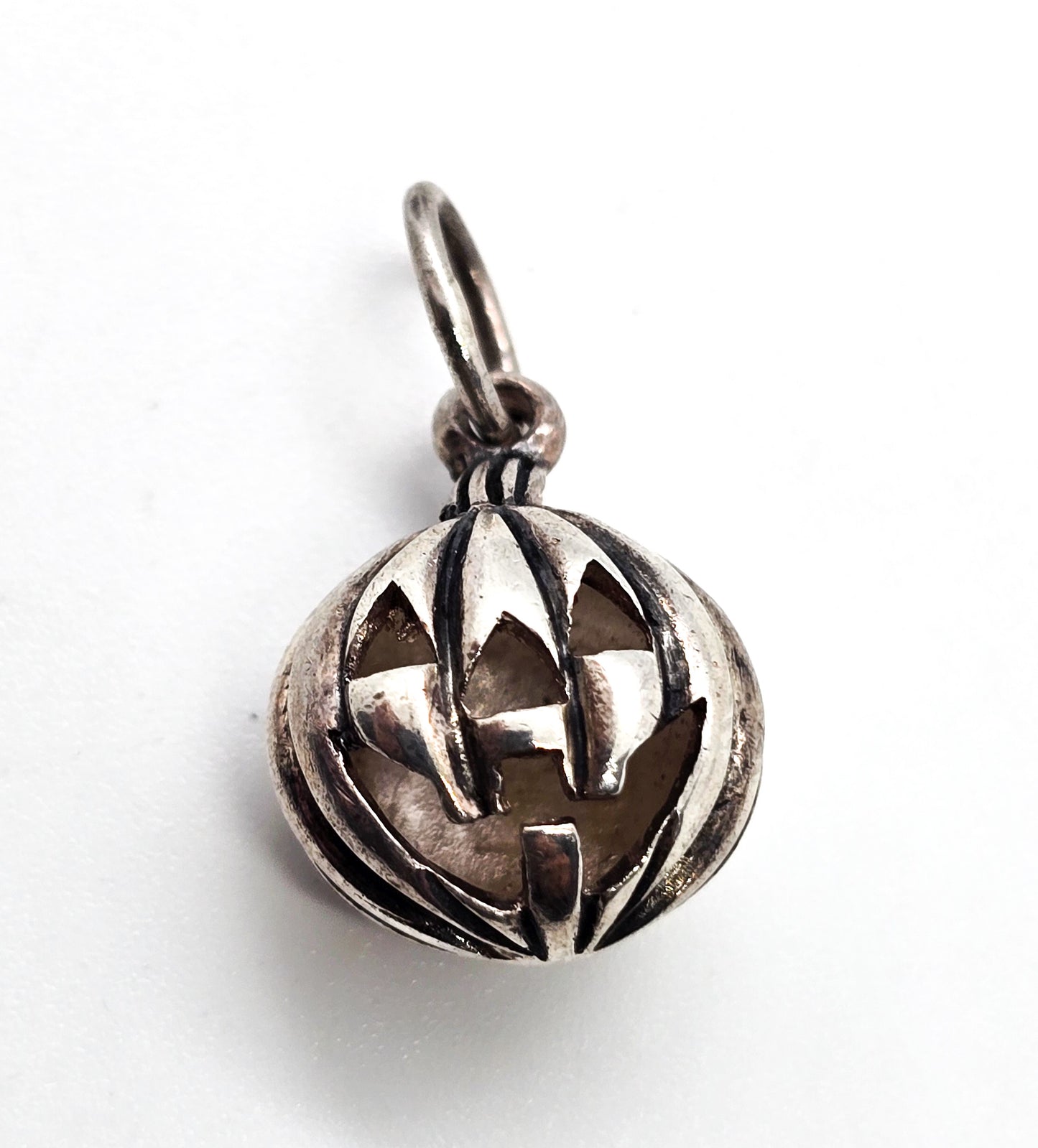 Jack o Lantern Halloween 3D smiling sterling silver bracelet charm