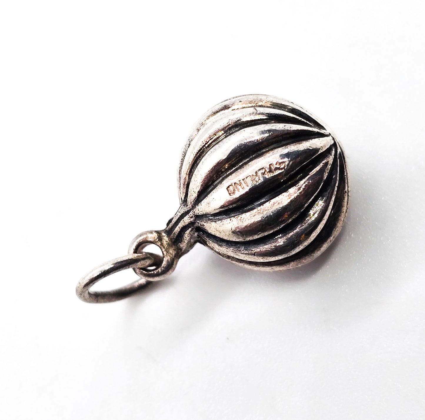 Jack o Lantern Halloween 3D smiling sterling silver bracelet charm