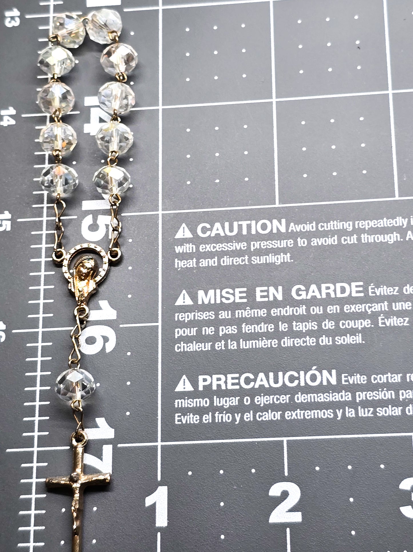 Clear rondel crystal aurora borealis rainbow beaded Mary Catholic crucifix prayer beads