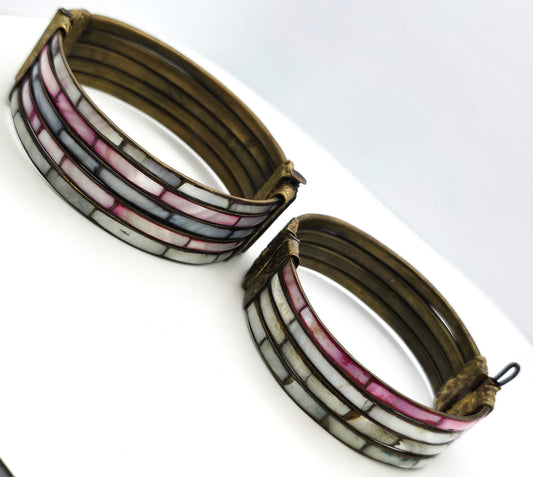 Mother of Pearl colored matching married bracelet pair rainbow set of two