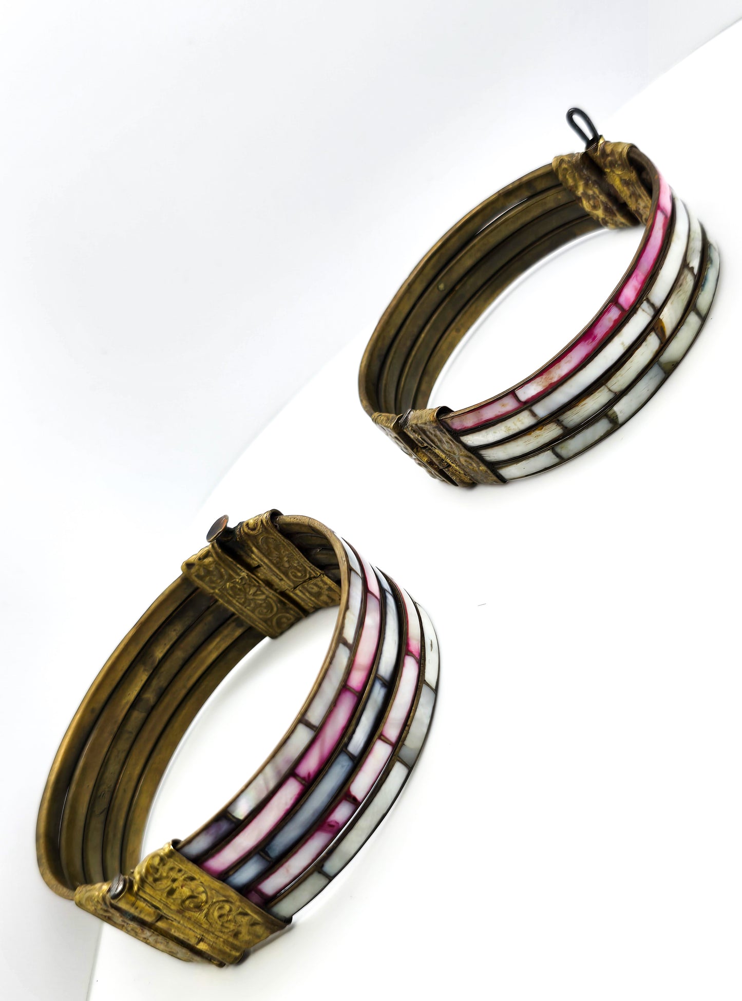 Mother of Pearl colored matching married bracelet pair rainbow set of two