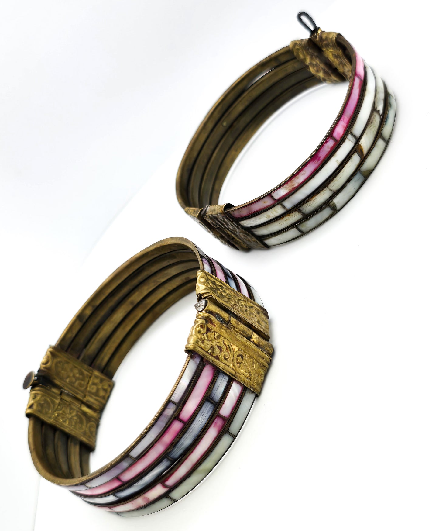 Mother of Pearl colored matching married bracelet pair rainbow set of two