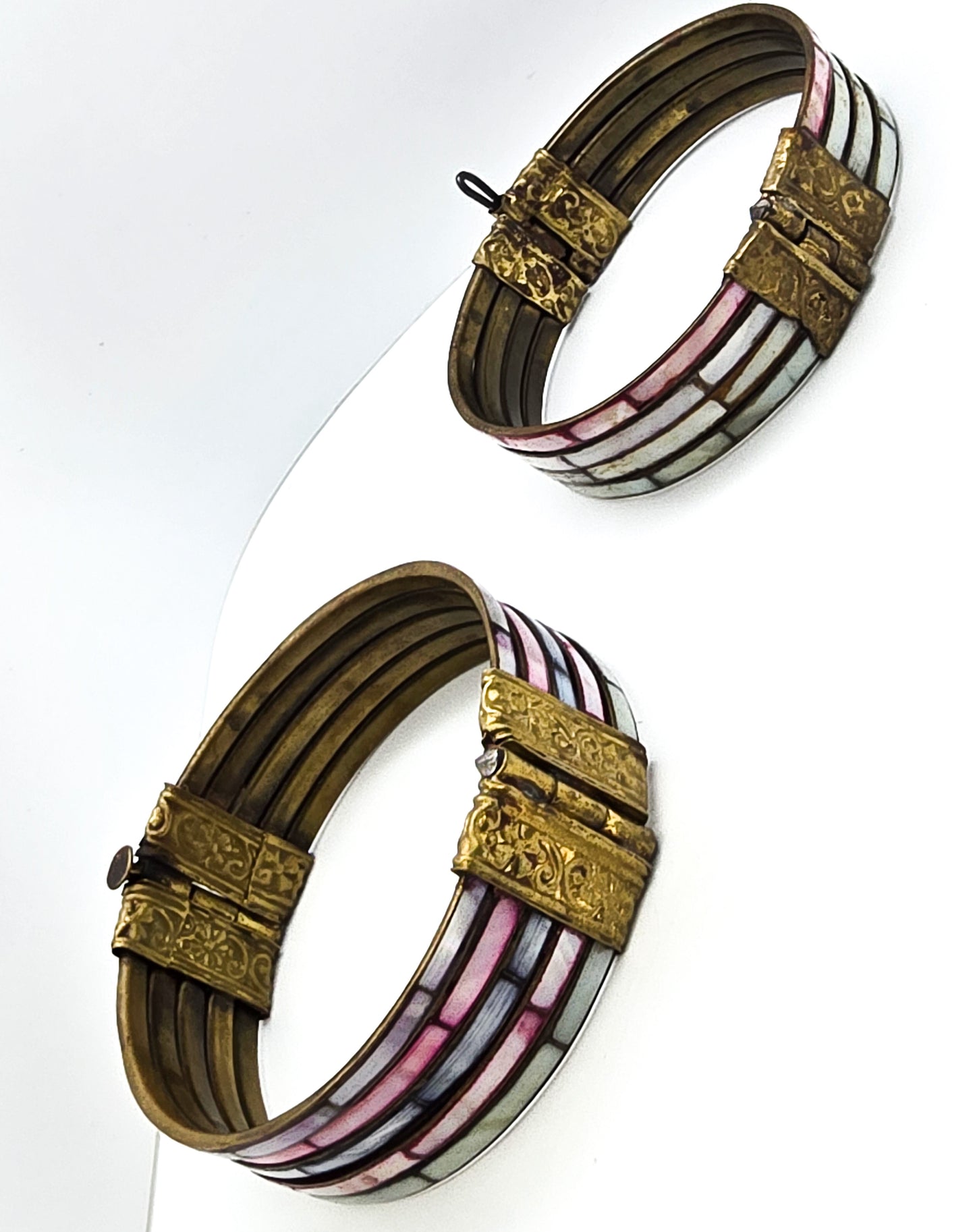 Mother of Pearl colored matching married bracelet pair rainbow set of two