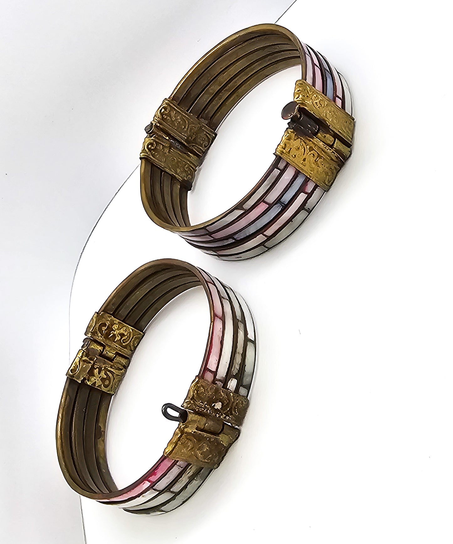 Mother of Pearl colored matching married bracelet pair rainbow set of two