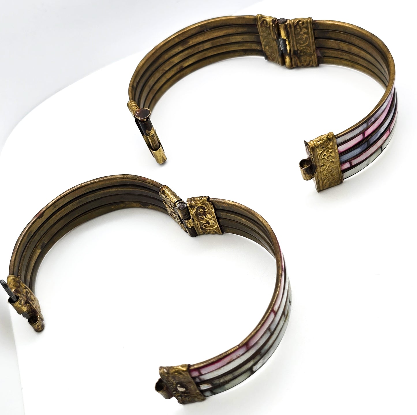 Mother of Pearl colored matching married bracelet pair rainbow set of two