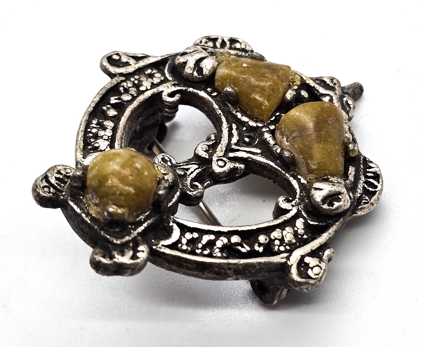 Britan Tara Pinnacular Connemara marble Blarney Stone vintage signed brooch