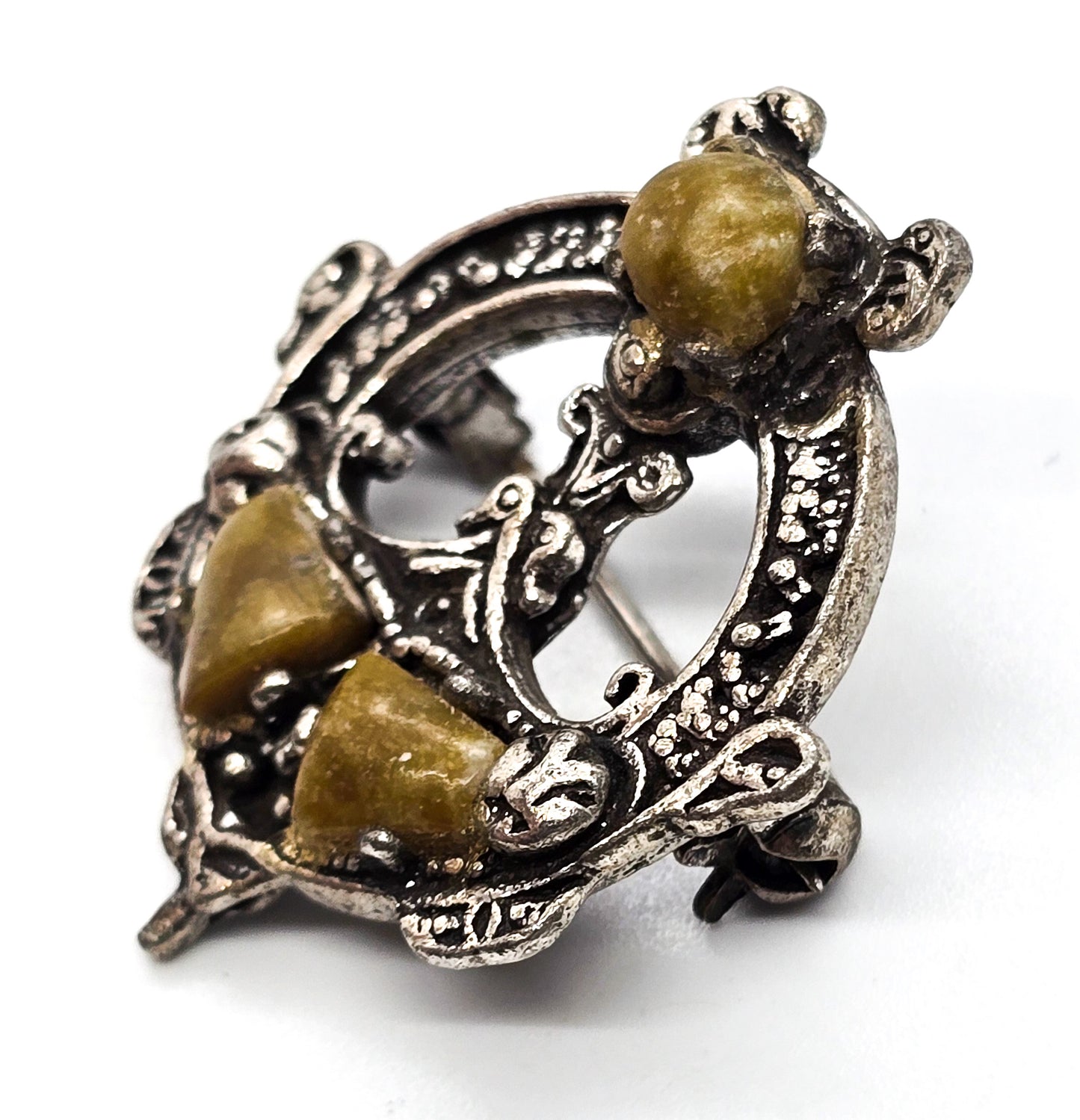 Britan Tara Pinnacular Connemara marble Blarney Stone vintage signed brooch
