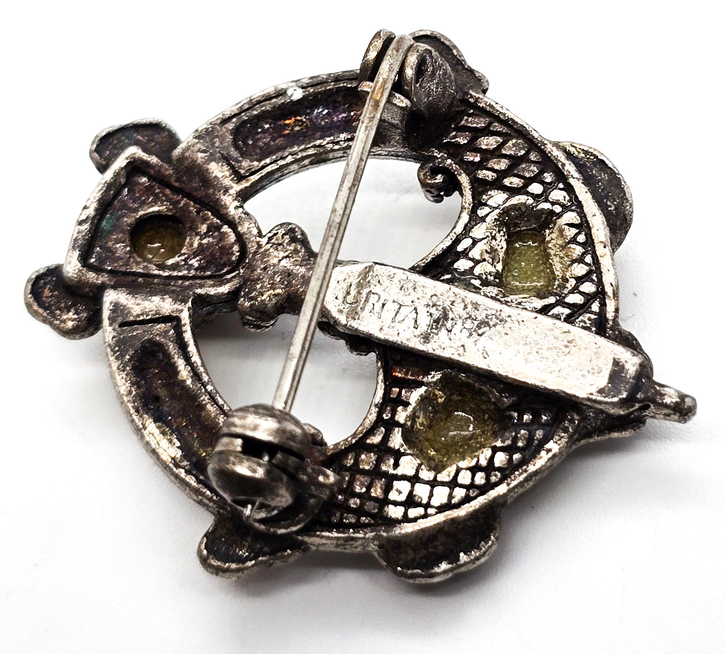 Britan Tara Pinnacular Connemara marble Blarney Stone vintage signed brooch