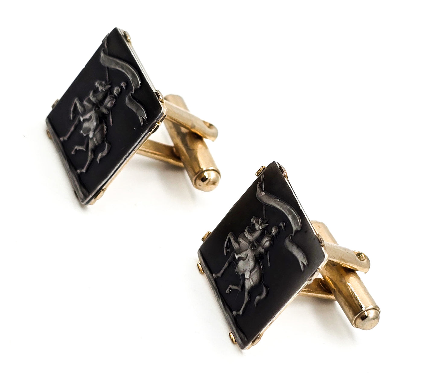 Gallant knight on horseback Joisting vintage men's Renaissance style bullet cufflinks