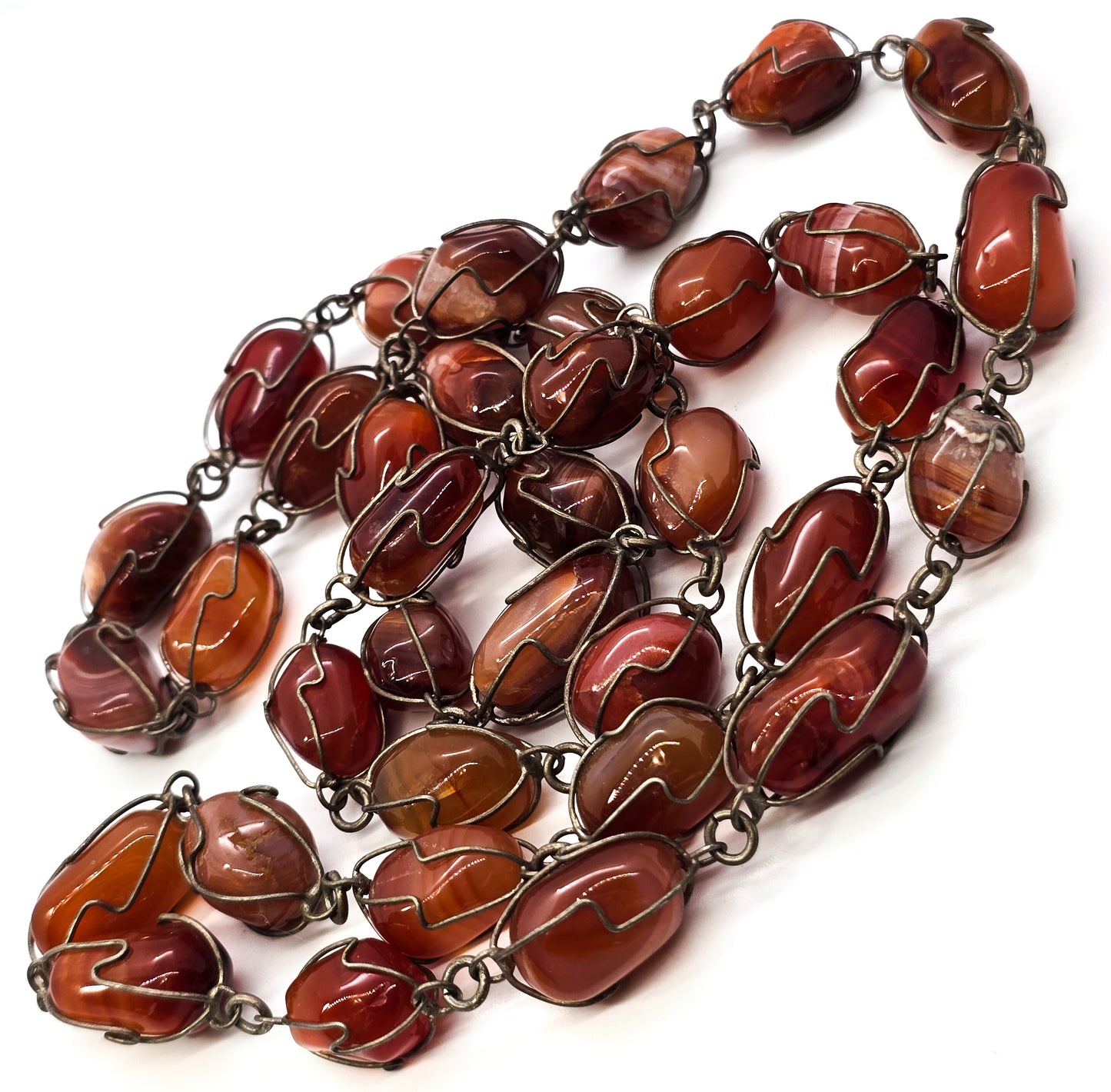 Carnelian Undrilled cage boho vintage wrapped retro gemstone necklace