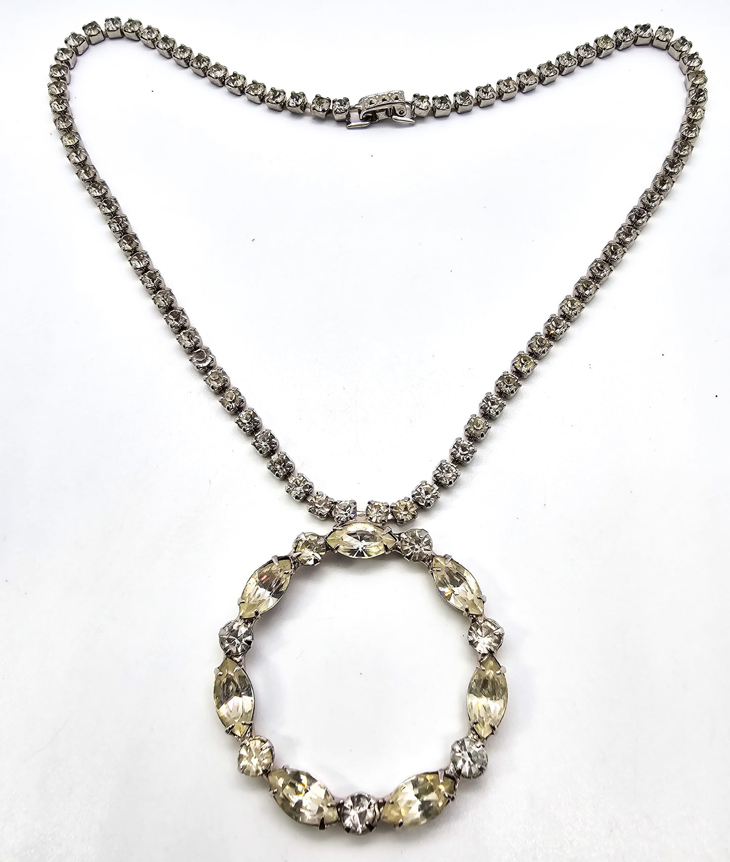 Clear rhinestone vintage marquis circle rhinestone statement choker necklace