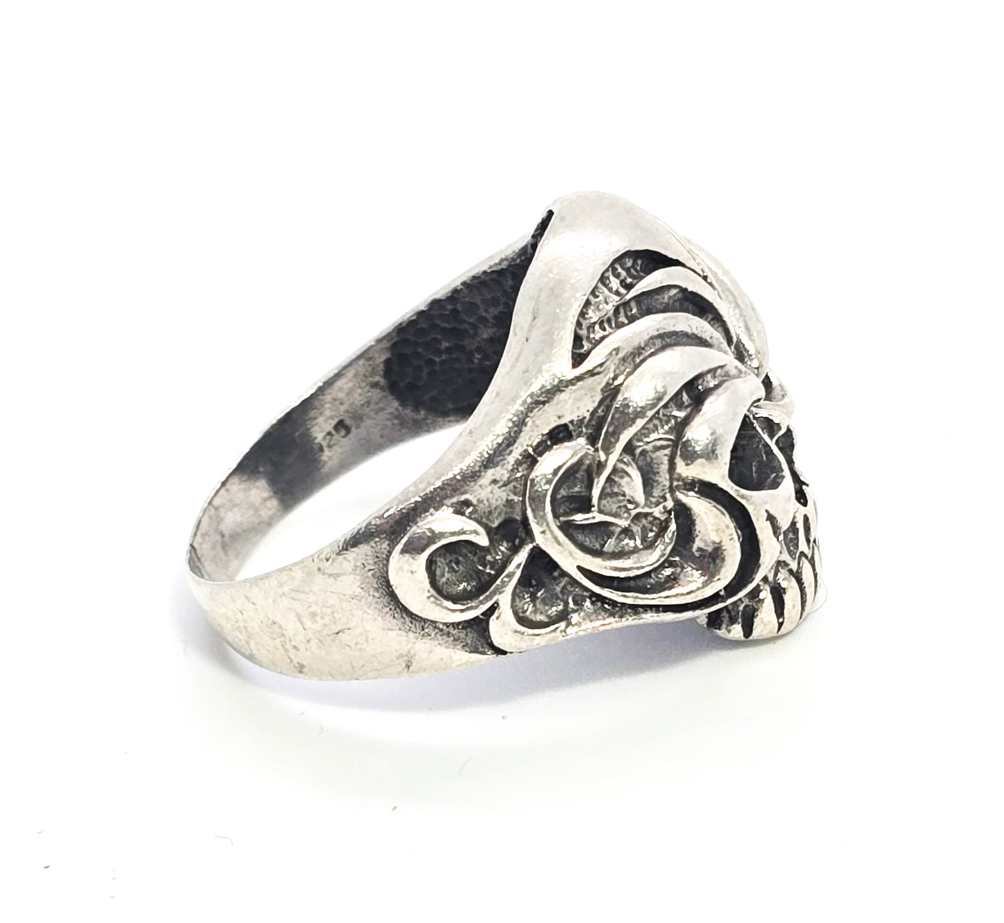 Tribal skull retro biker thick sterling silver skull with open eyes men's ring size 11