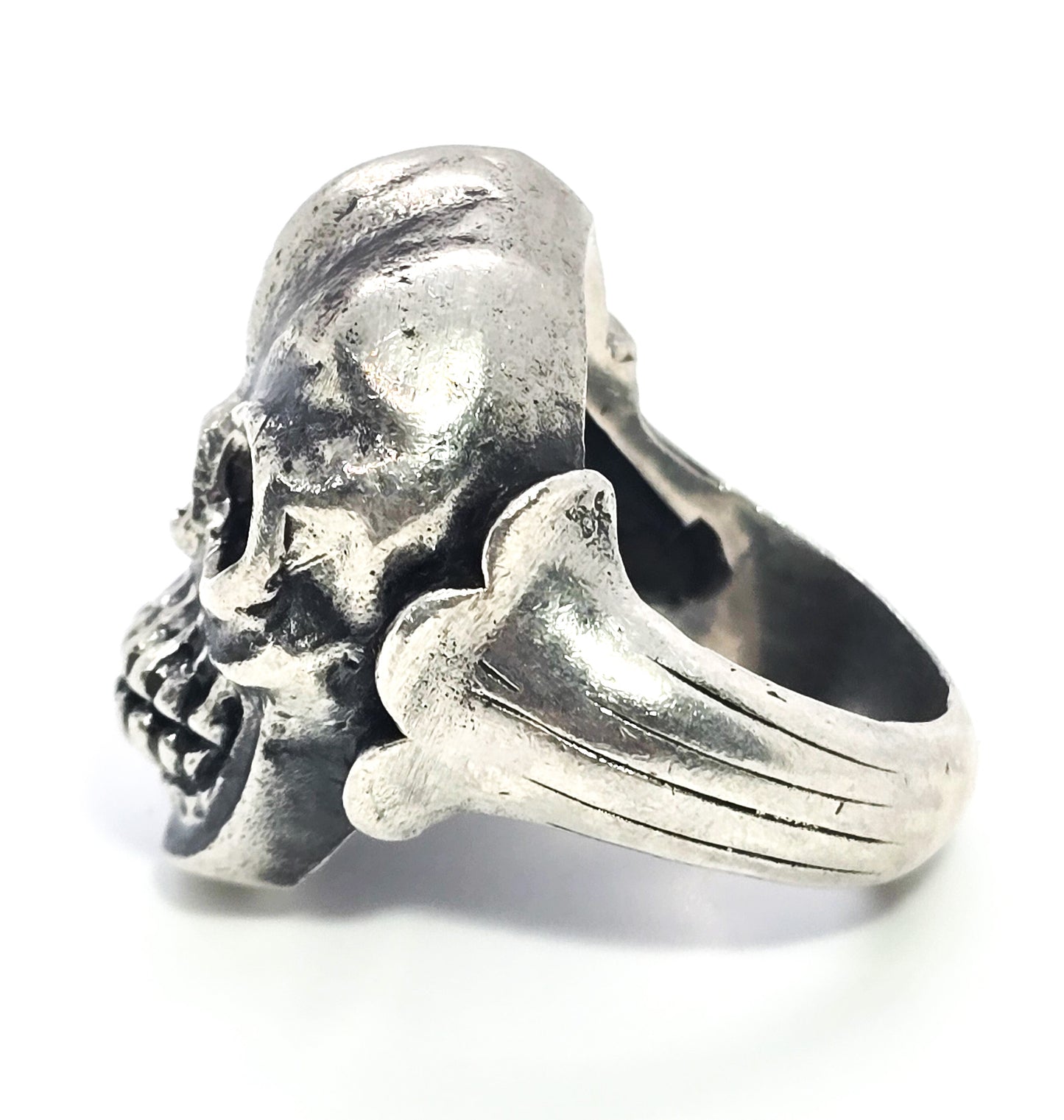 Thick Skull retro biker solid sterling silver macabre memento mori goth ring size 9