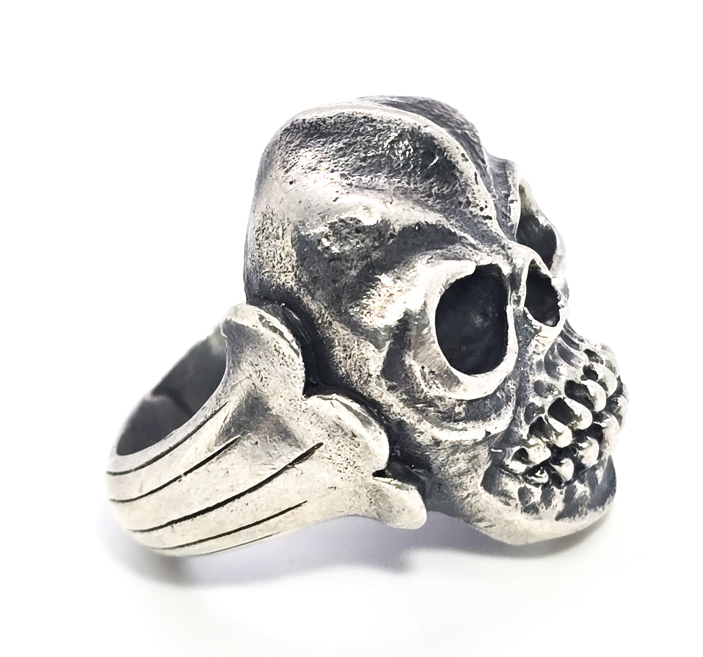 Thick Skull retro biker solid sterling silver macabre memento mori goth ring size 9