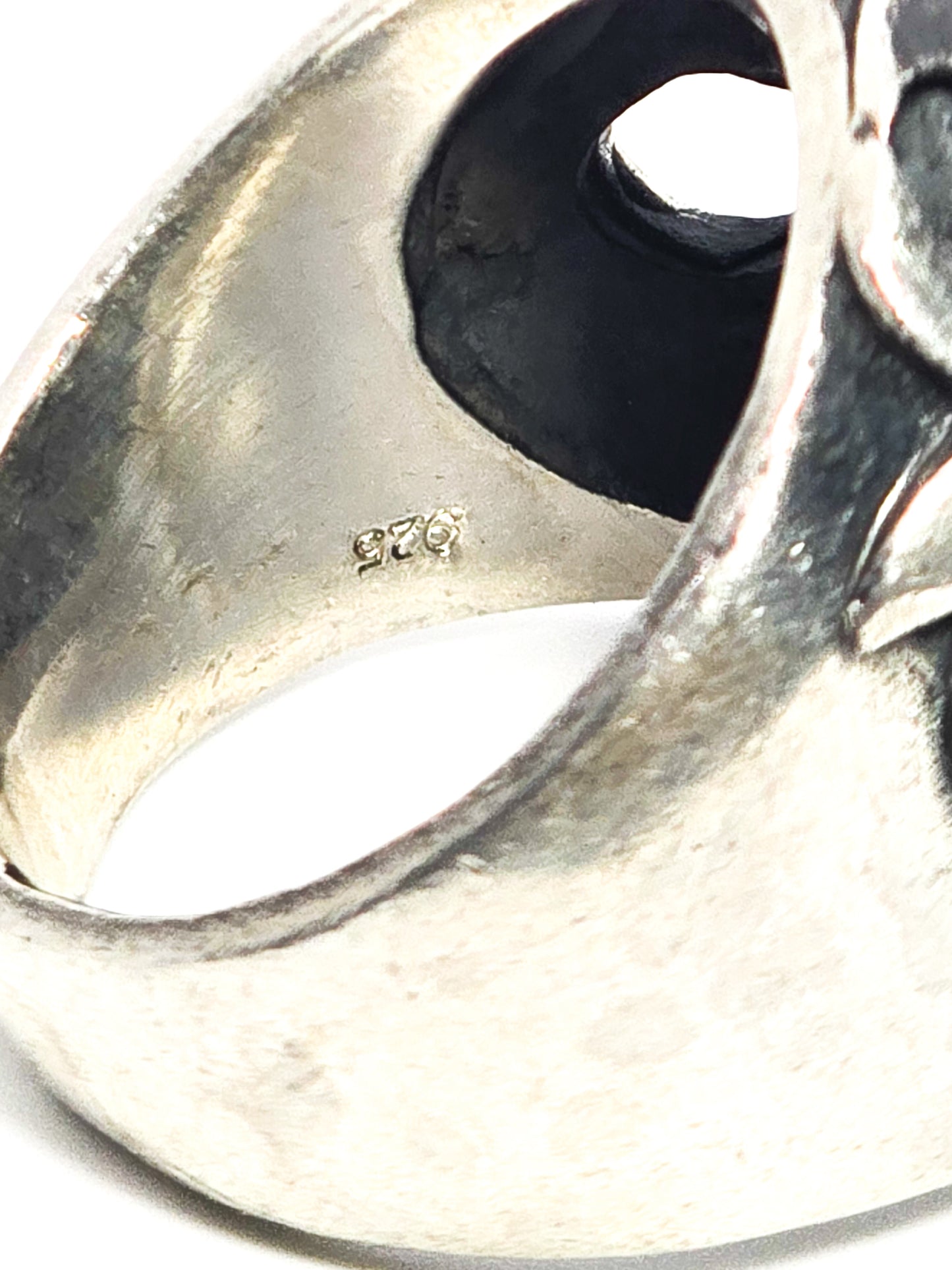 Thick Skull tribal flames retro biker solid sterling silver memento mori ring size 10.5