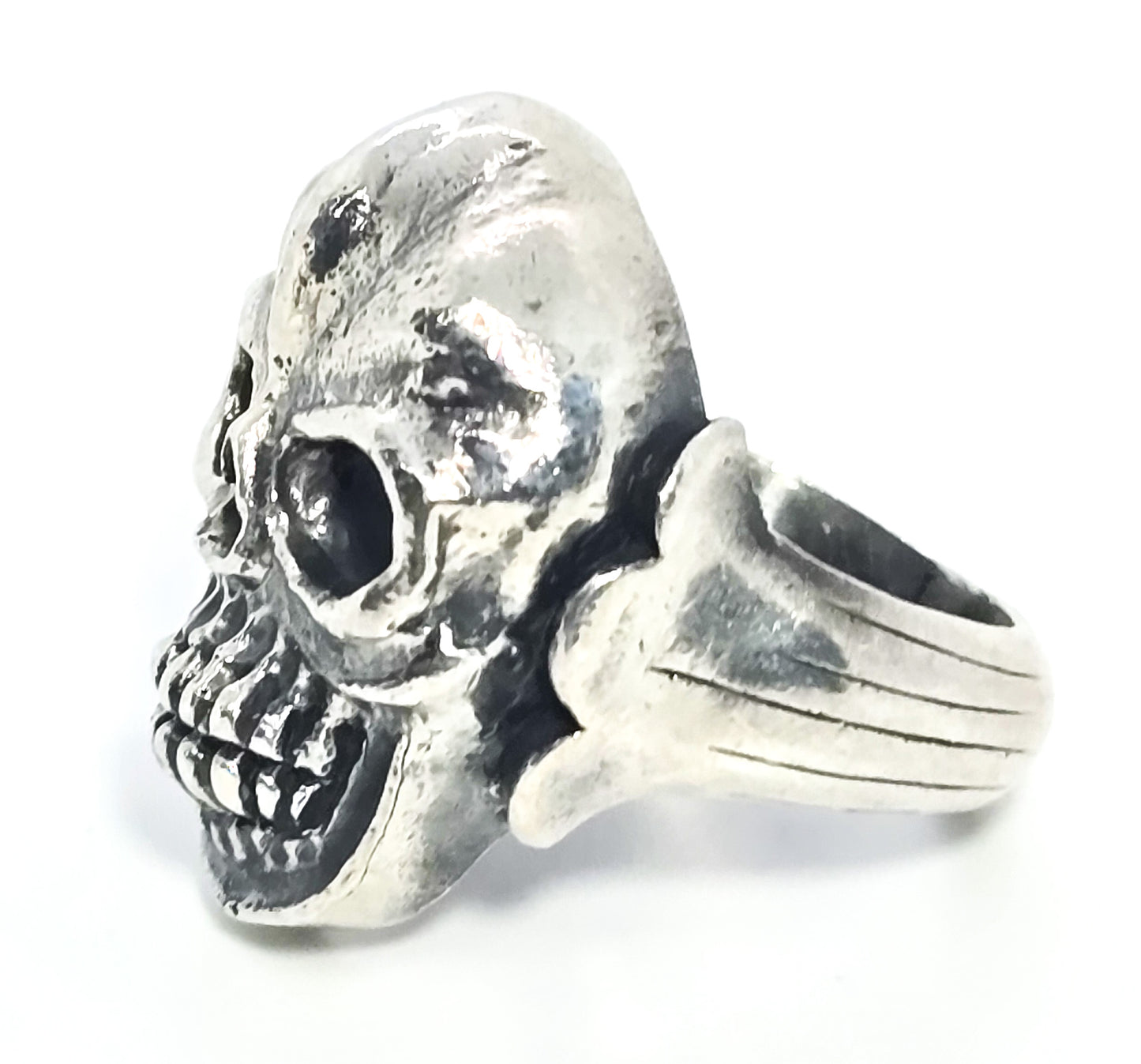 Thick Skull retro biker solid sterling silver macabre memento mori goth ring size 9 B