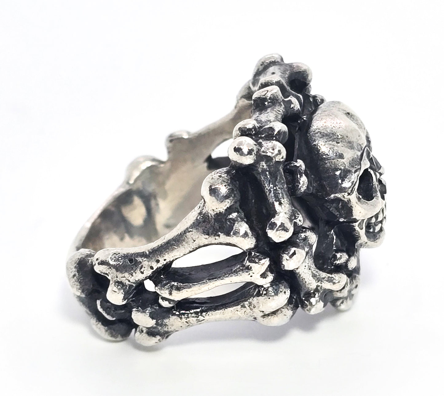 Skull and Cross bones Jolly Roger bone band solid sterling silver ring size 9.5