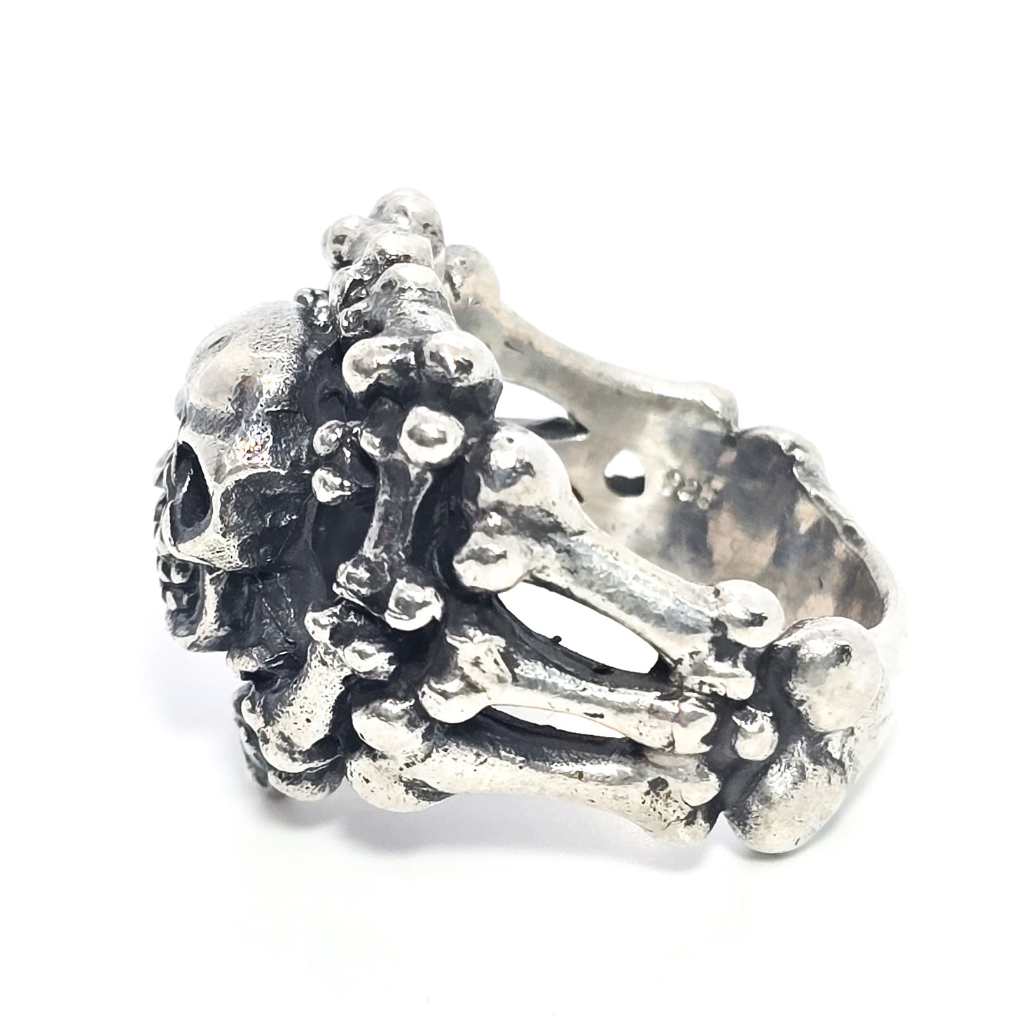 Skull and Cross bones Jolly Roger bone band solid sterling silver ring size 9.5