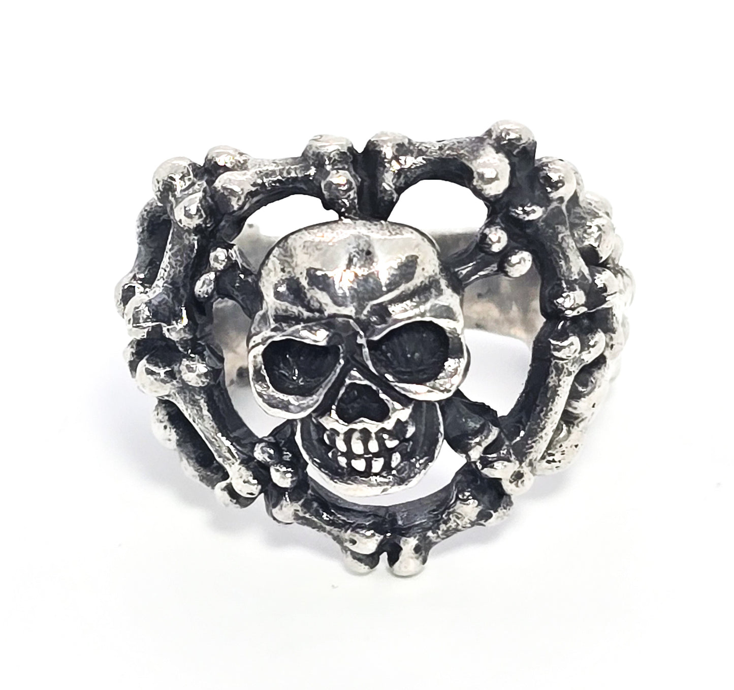 Skull and Cross bones Jolly Roger bone band solid sterling silver ring size 9.5