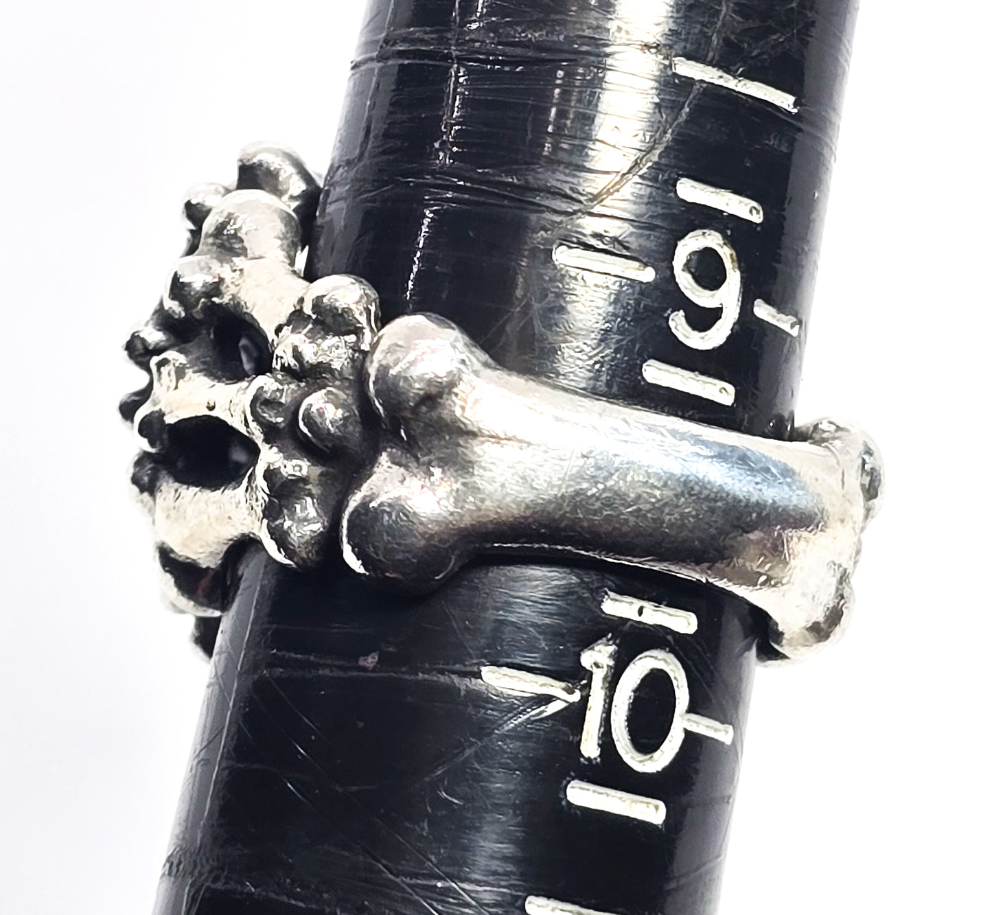 Skull and Cross bones Jolly Roger bone band solid sterling silver ring size 9.5