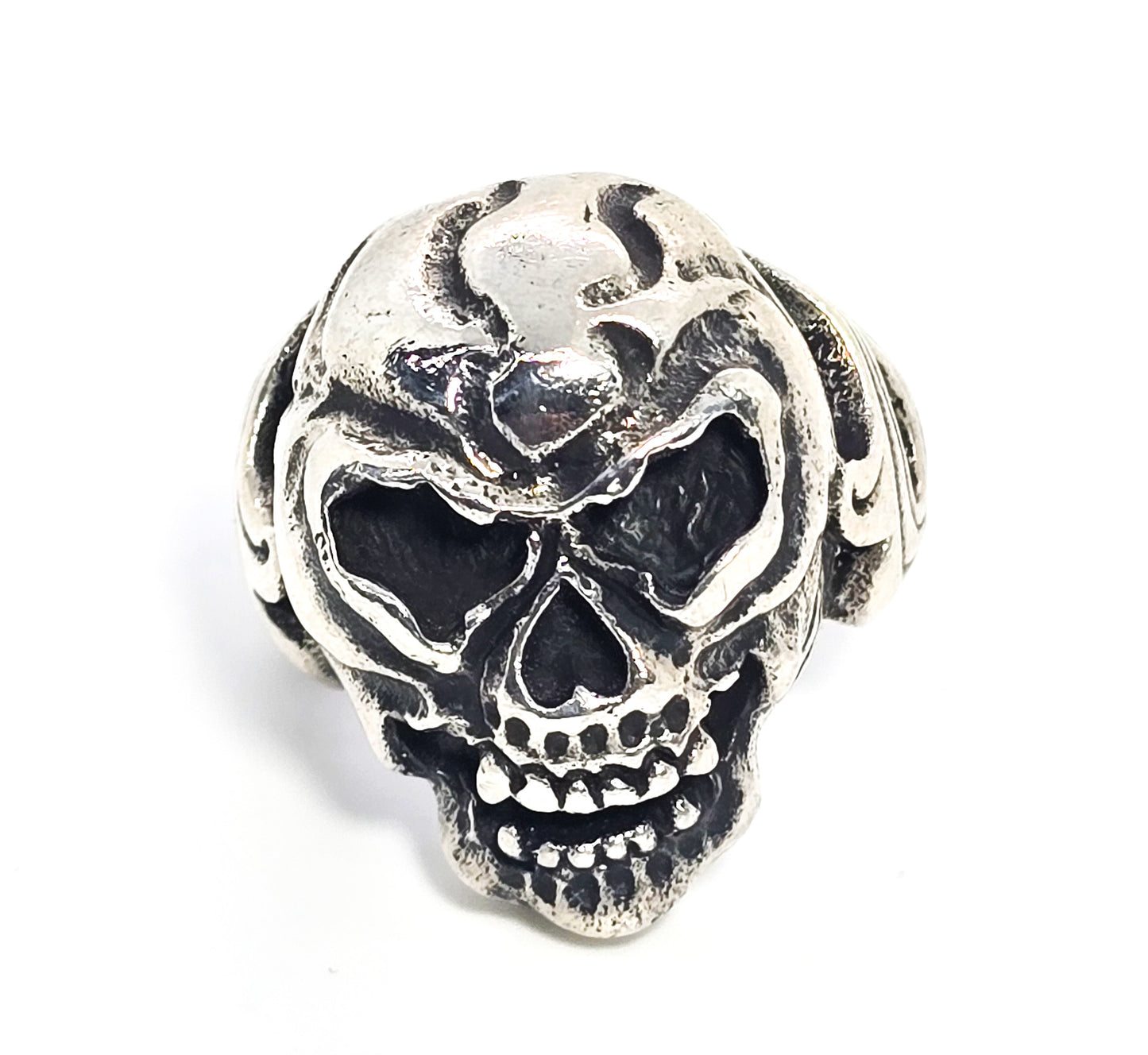 Thick Skull retro biker solid sterling silver tribal fire memento mori goth ring size 9
