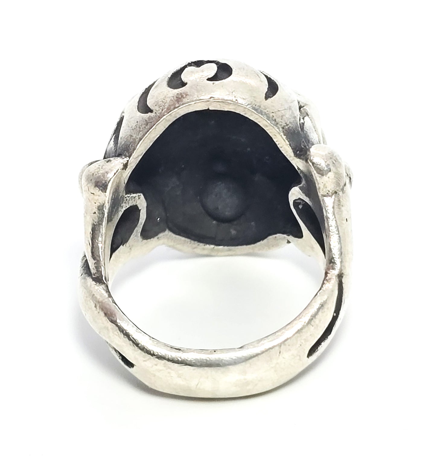 Thick Skull tribal flame cross bones retro biker sterling silver goth ring size 10 B