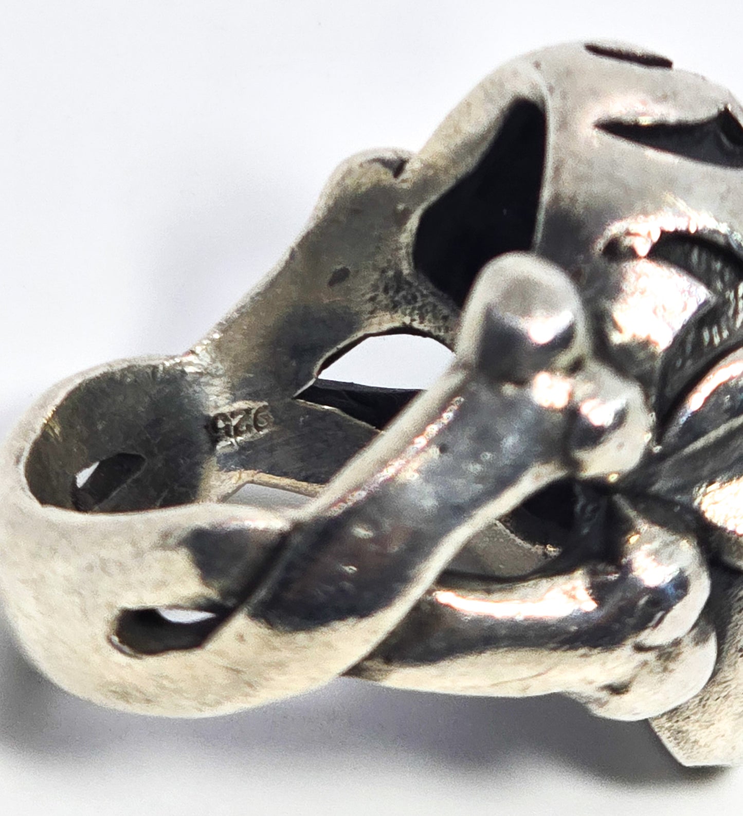 Thick Skull tribal flame cross bones retro biker sterling silver goth ring size 10 B