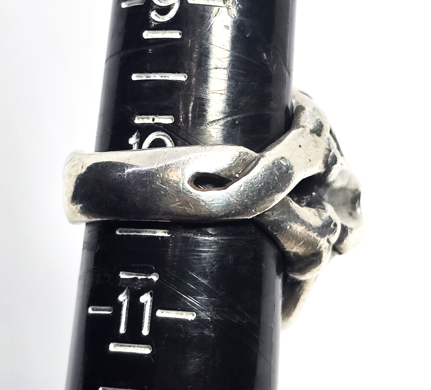 Thick Skull tribal flame cross bones retro biker sterling silver goth ring size 10 B