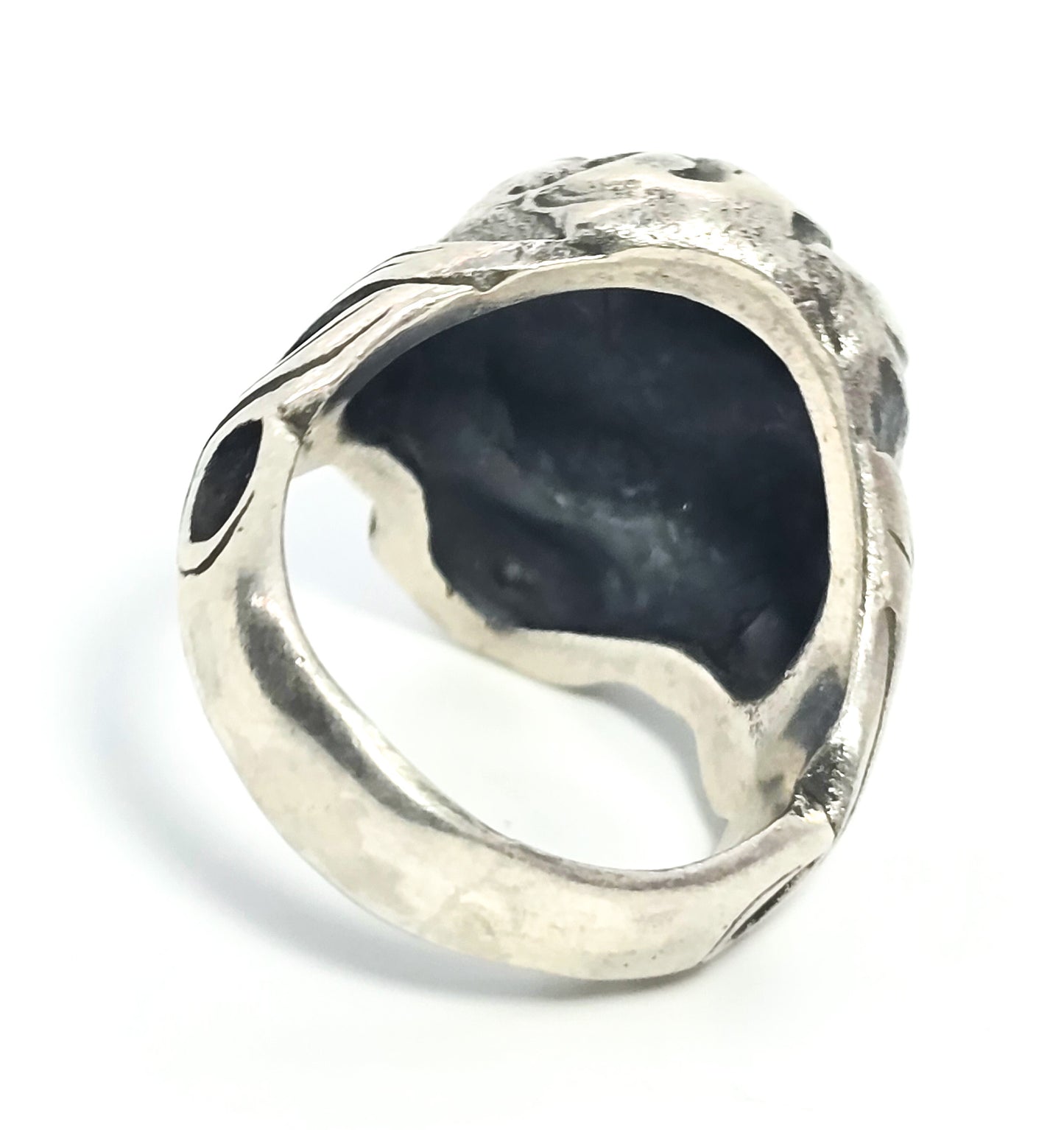 Thick Skull retro biker solid sterling silver tribal fire memento mori goth ring size 10.5