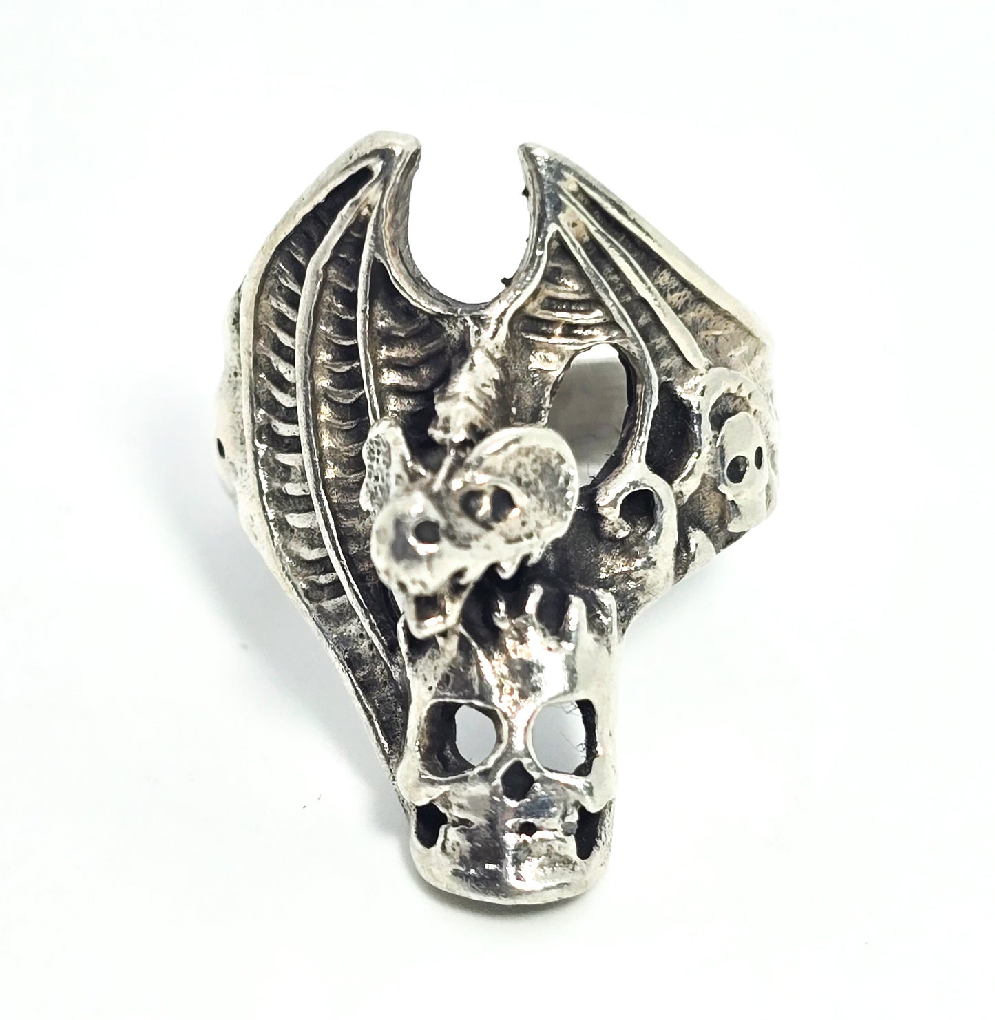 Dragon's treasure Skull vintage sterling silver men's gothic biker ring size 8.5