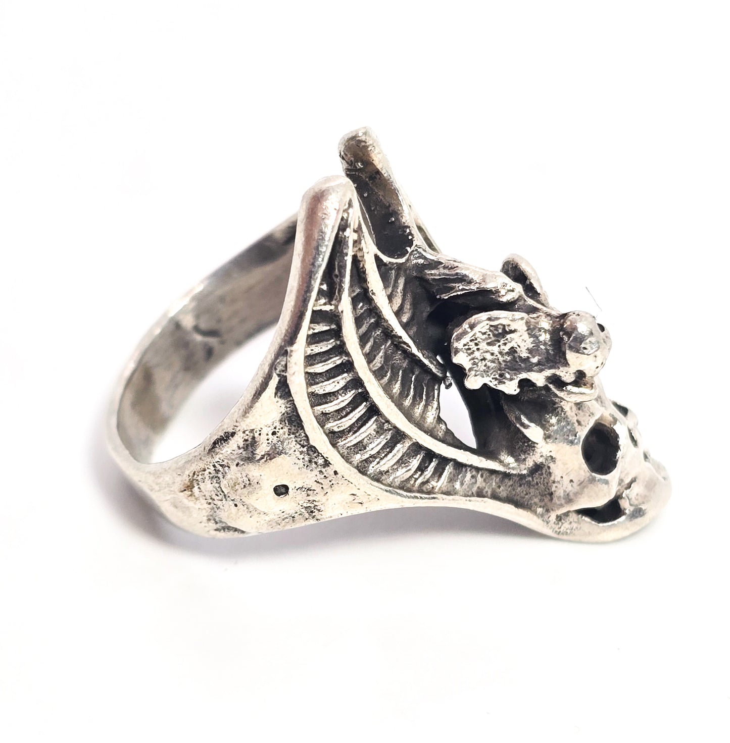 Dragon's treasure Skull vintage sterling silver men's gothic biker ring size 8.5