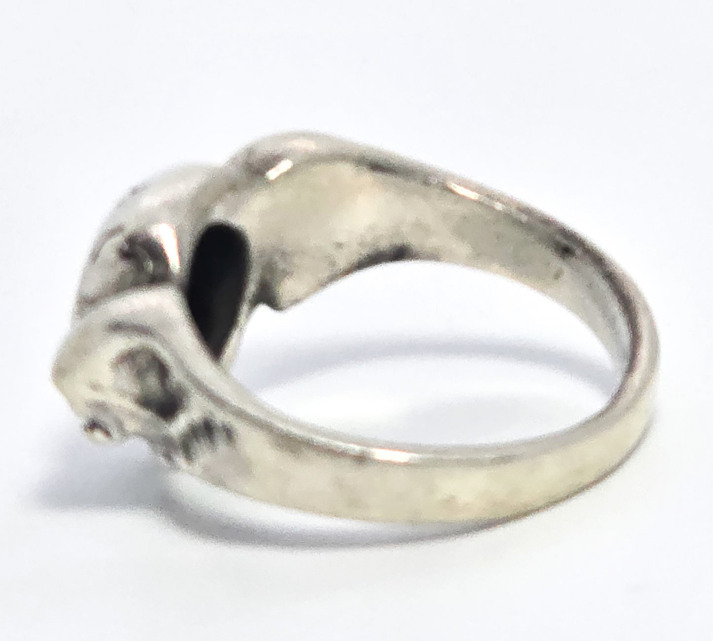 Triple skull head vintage solid sterling silver retro biker gothic ring size 7.5