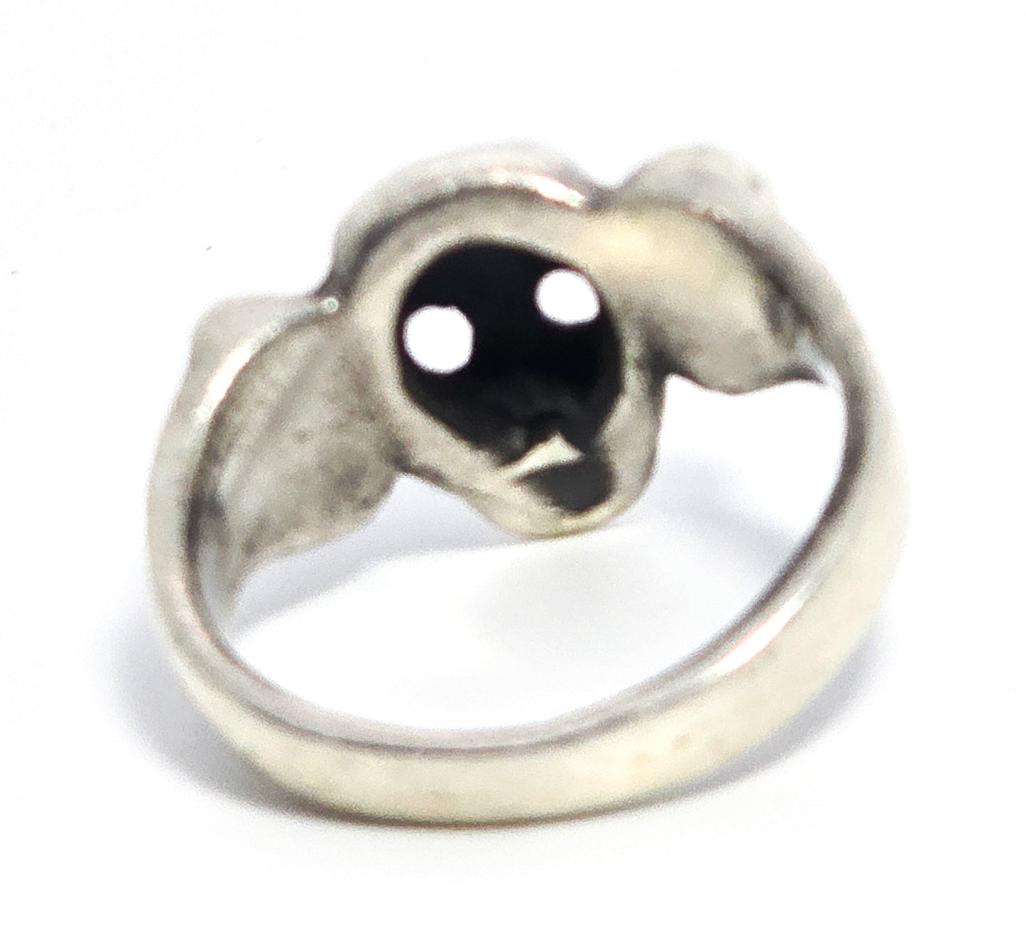 Triple skull head vintage solid sterling silver retro biker gothic ring size 7.5