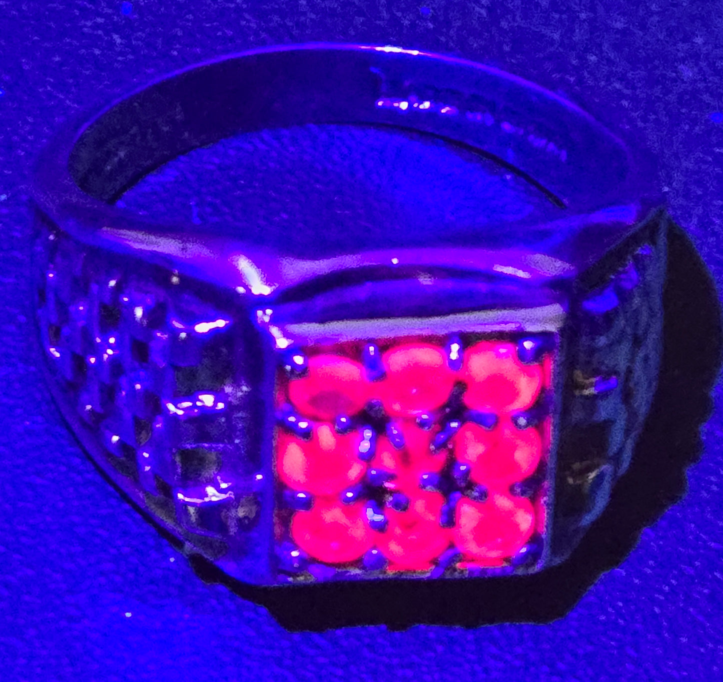 Synthetic Sapphire Lind silver plated vintage signed ring size 12