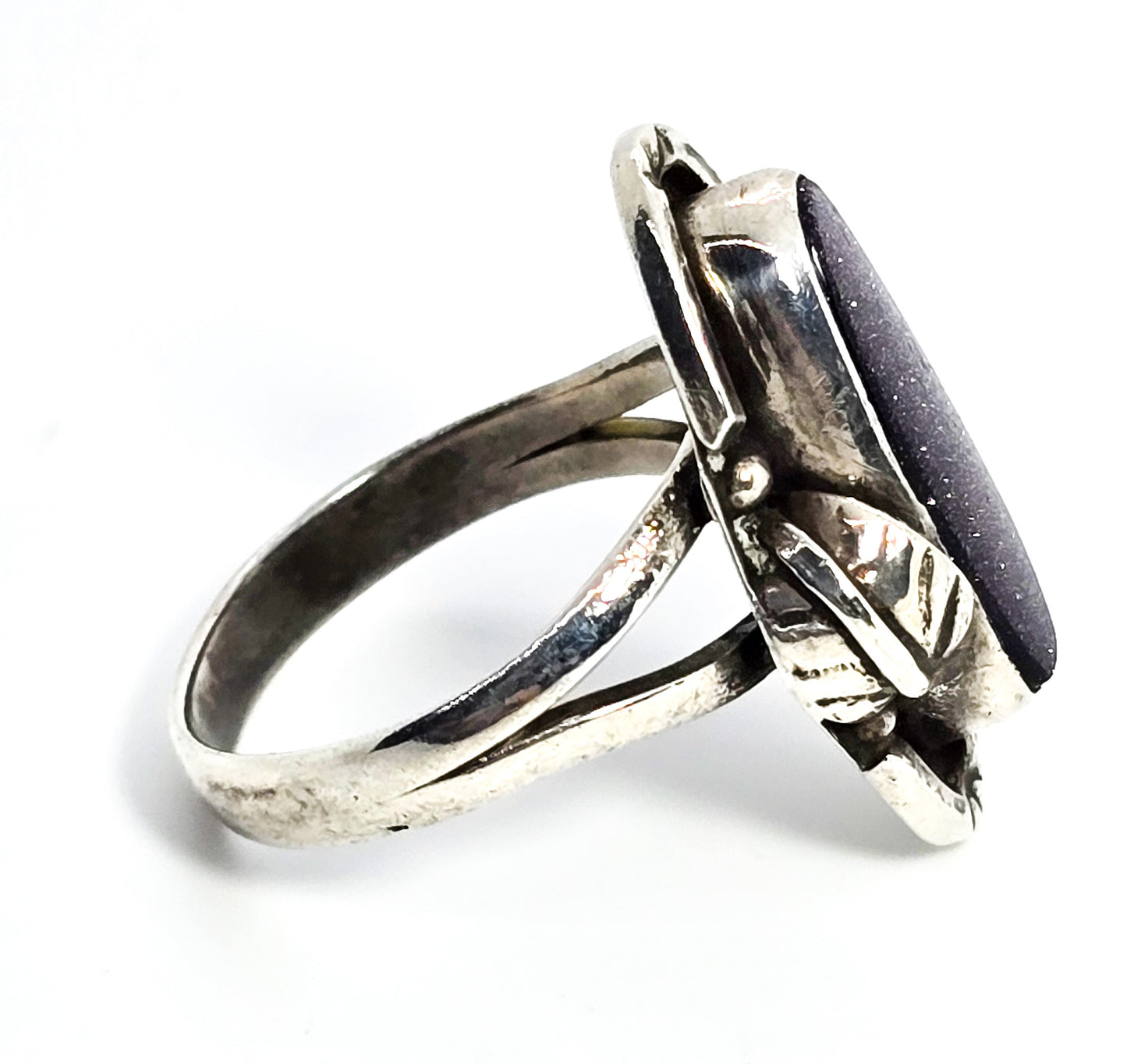 Blue Goldstone GFIS signed Mexico Native vintage sterling silver ring size 10.5