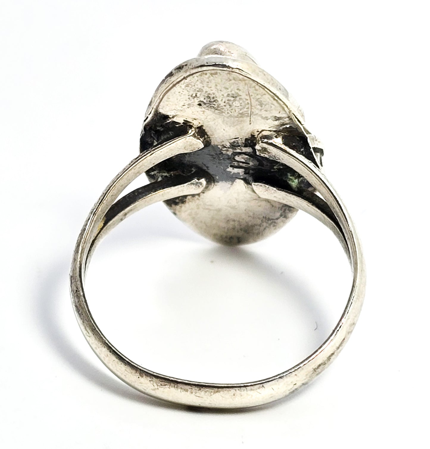 Blue Goldstone GFIS signed Mexico Native vintage sterling silver ring size 10.5