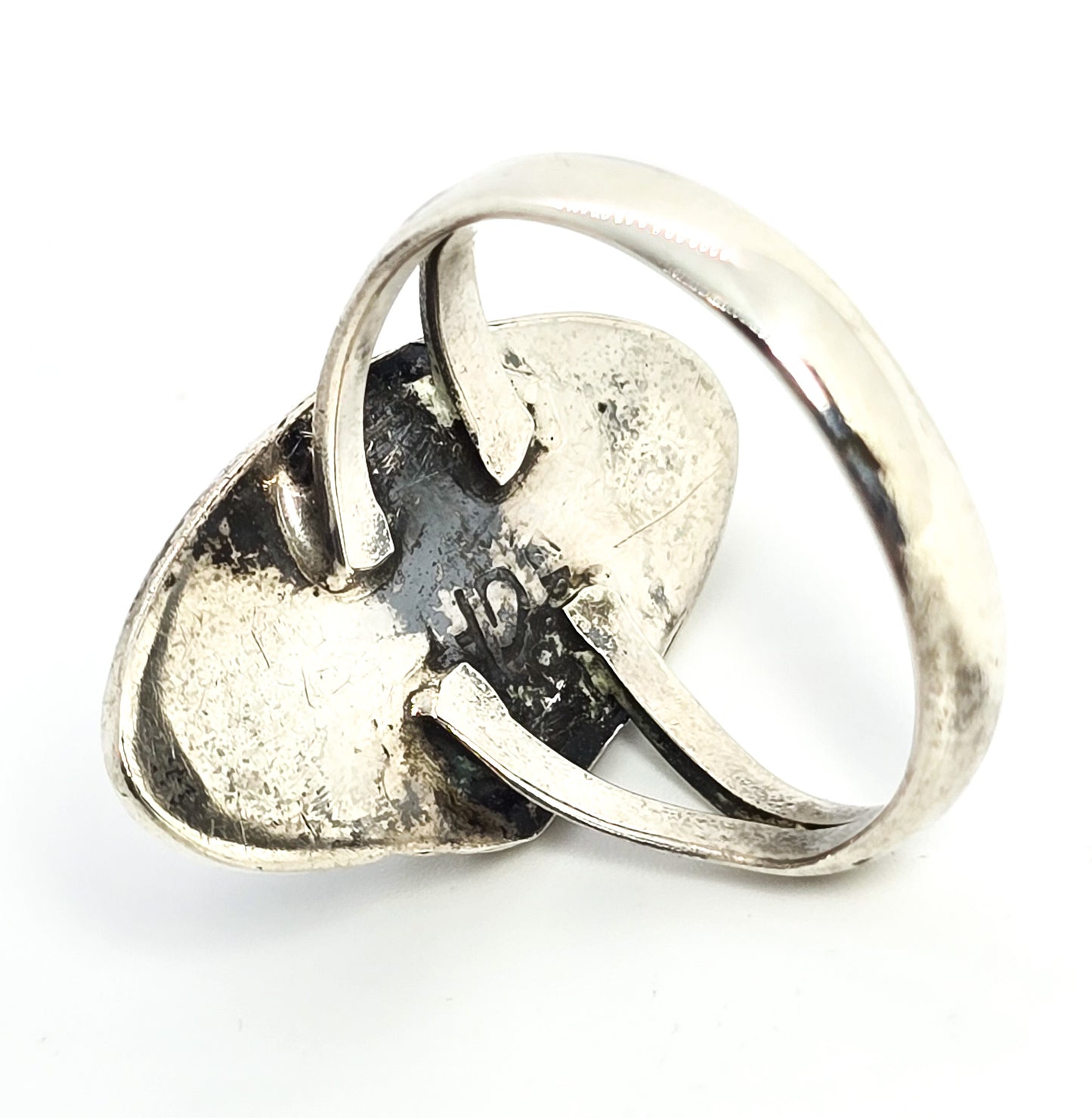 Blue Goldstone GFIS signed Mexico Native vintage sterling silver ring size 10.5