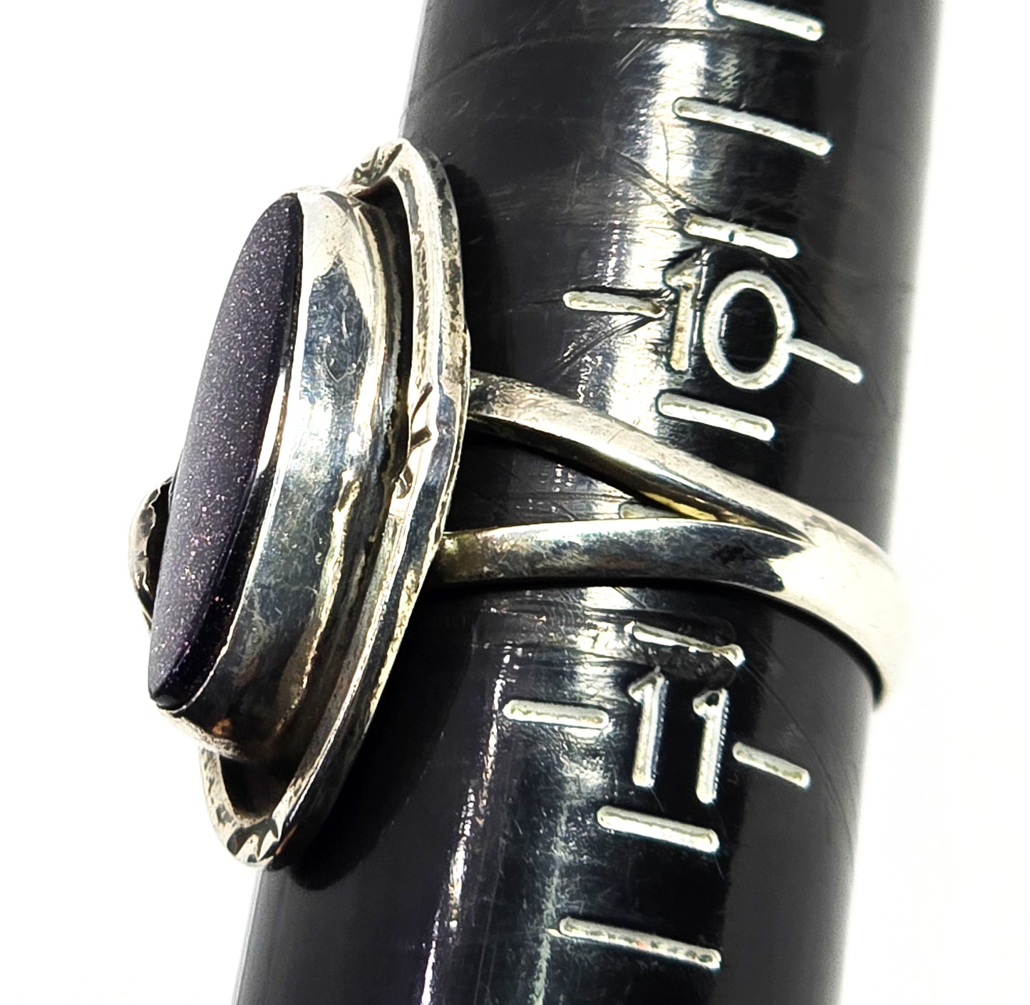 Blue Goldstone GFIS signed Mexico Native vintage sterling silver ring size 10.5