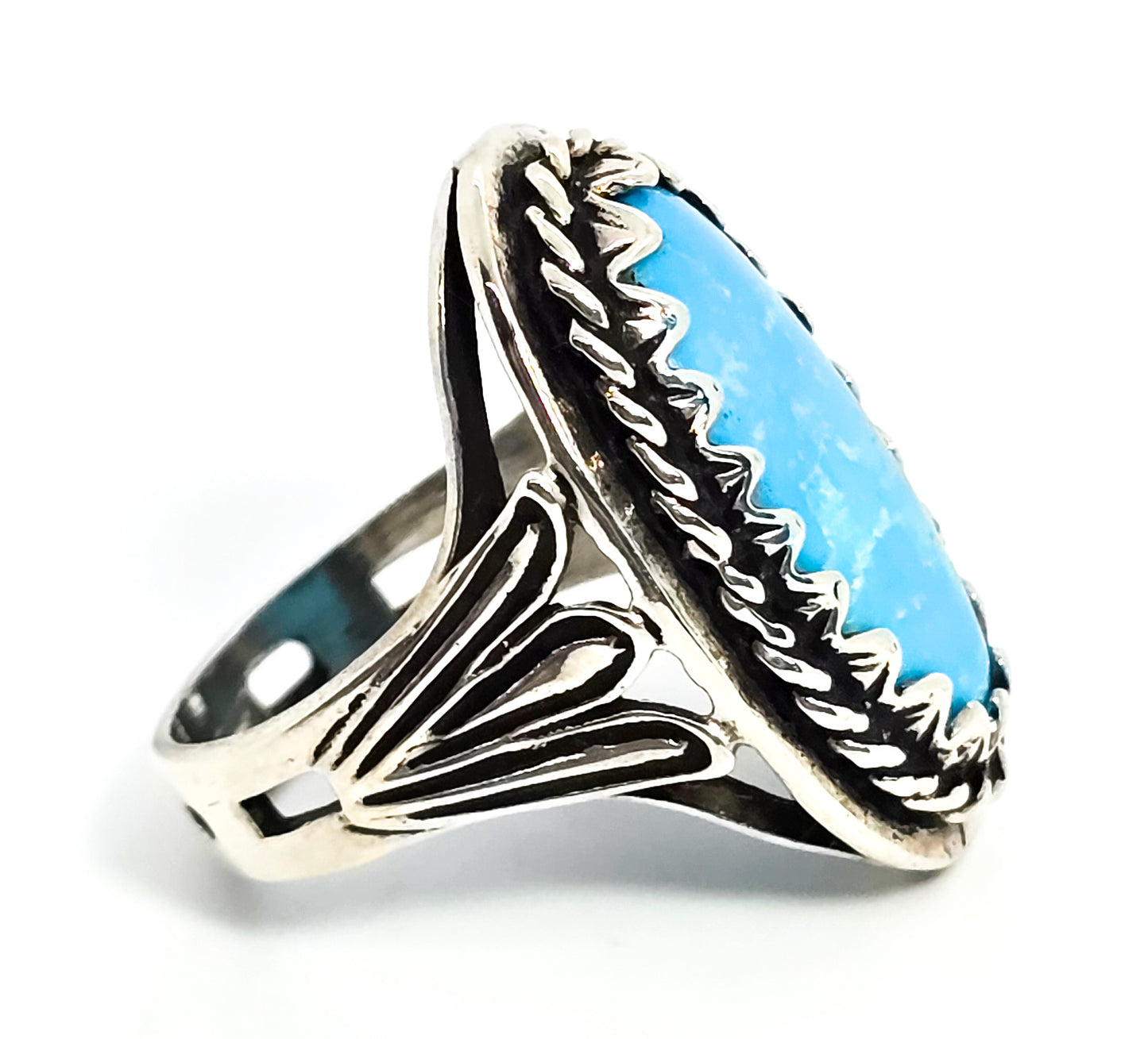 Turquoise vintage Native American split shank sawtooth sterling silver ring size 6
