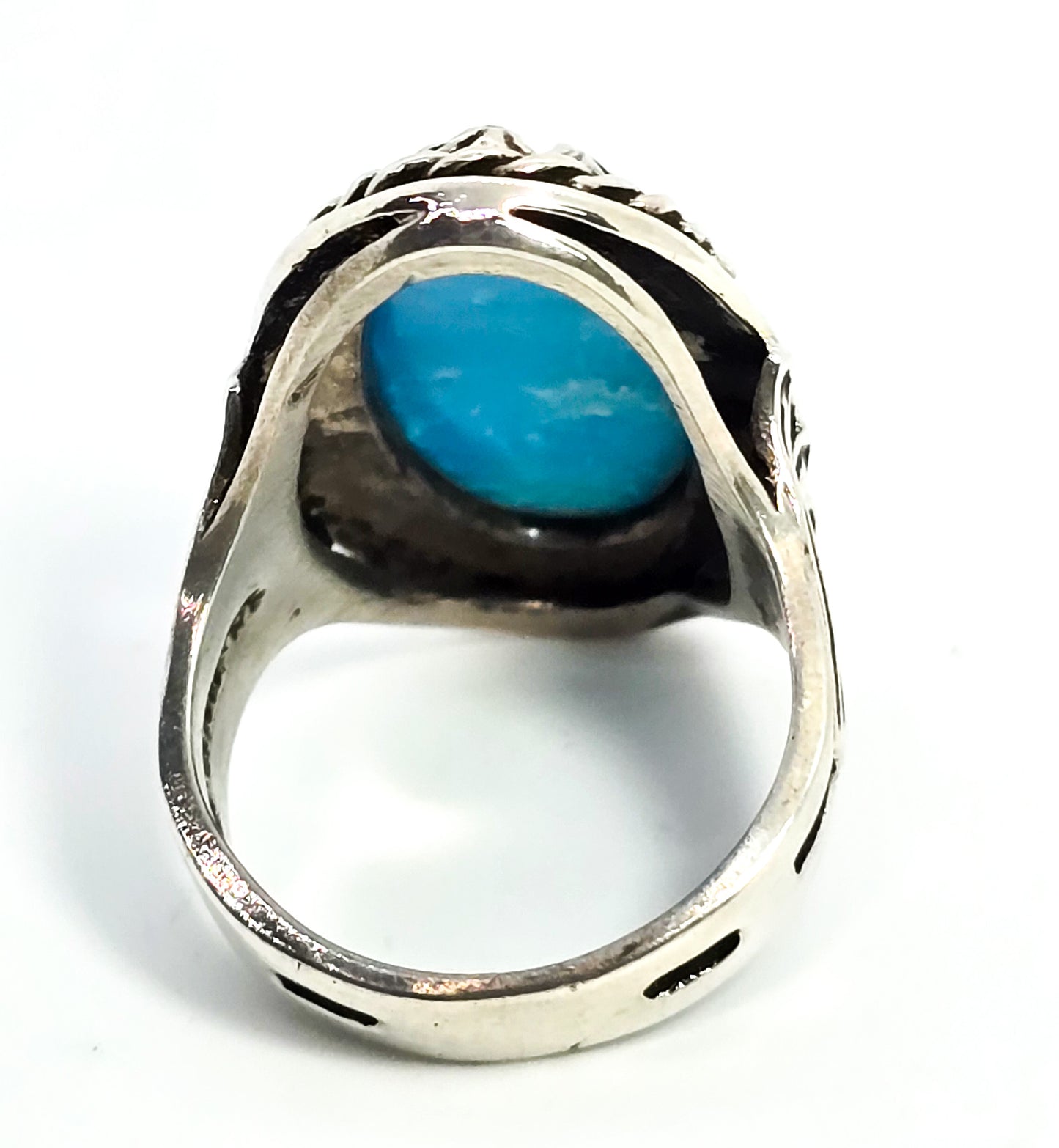 Turquoise vintage Native American split shank sawtooth sterling silver ring size 6