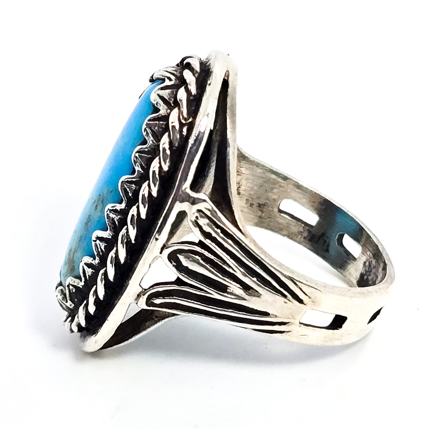Turquoise vintage Native American split shank sawtooth sterling silver ring size 6