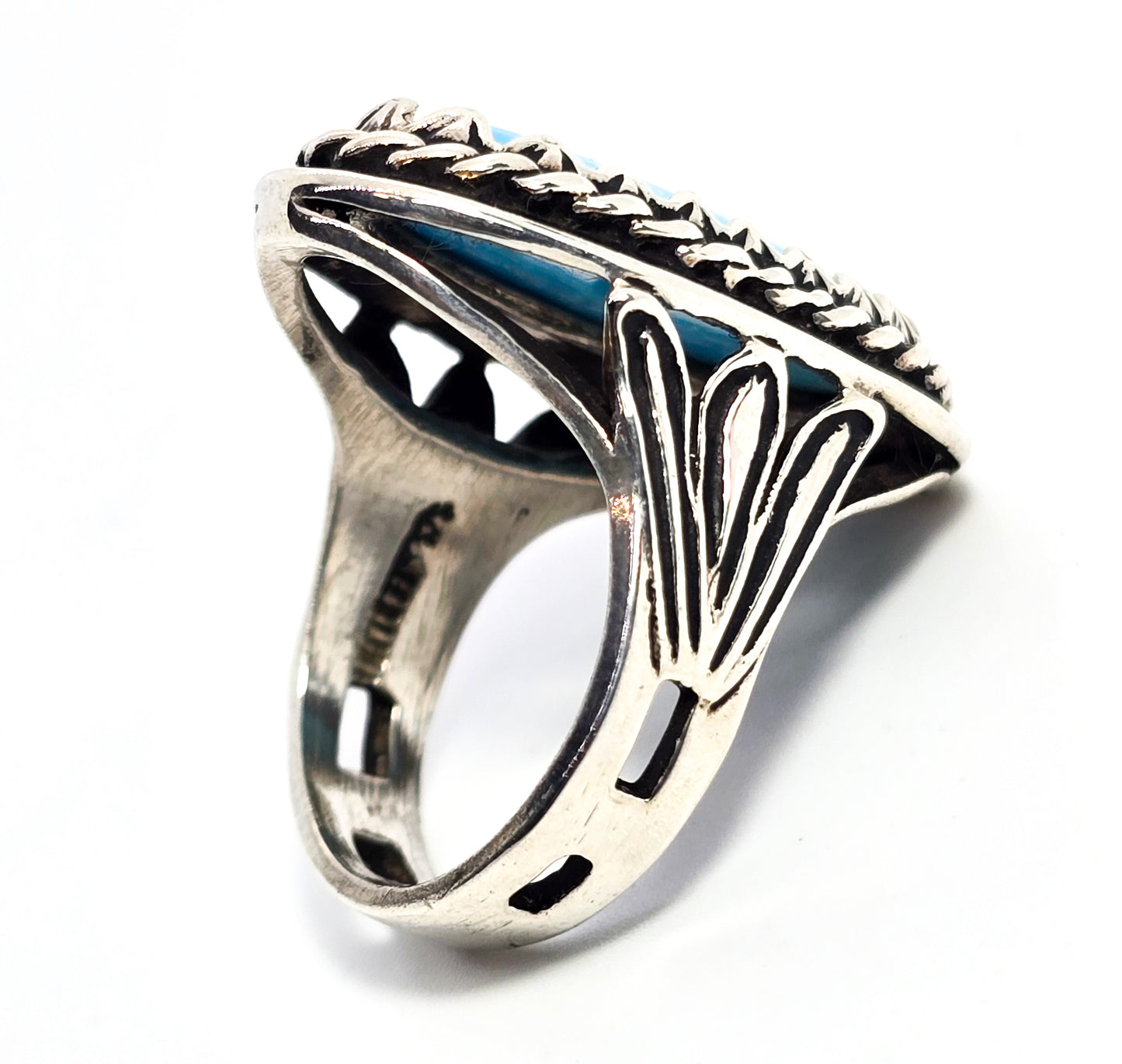 Turquoise vintage Native American split shank sawtooth sterling silver ring size 6